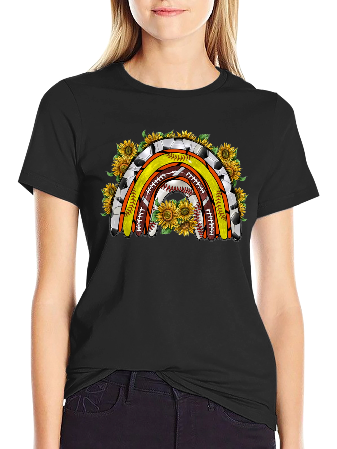 Black Sports Rainbow with Sunflowers T-Shirt view 2