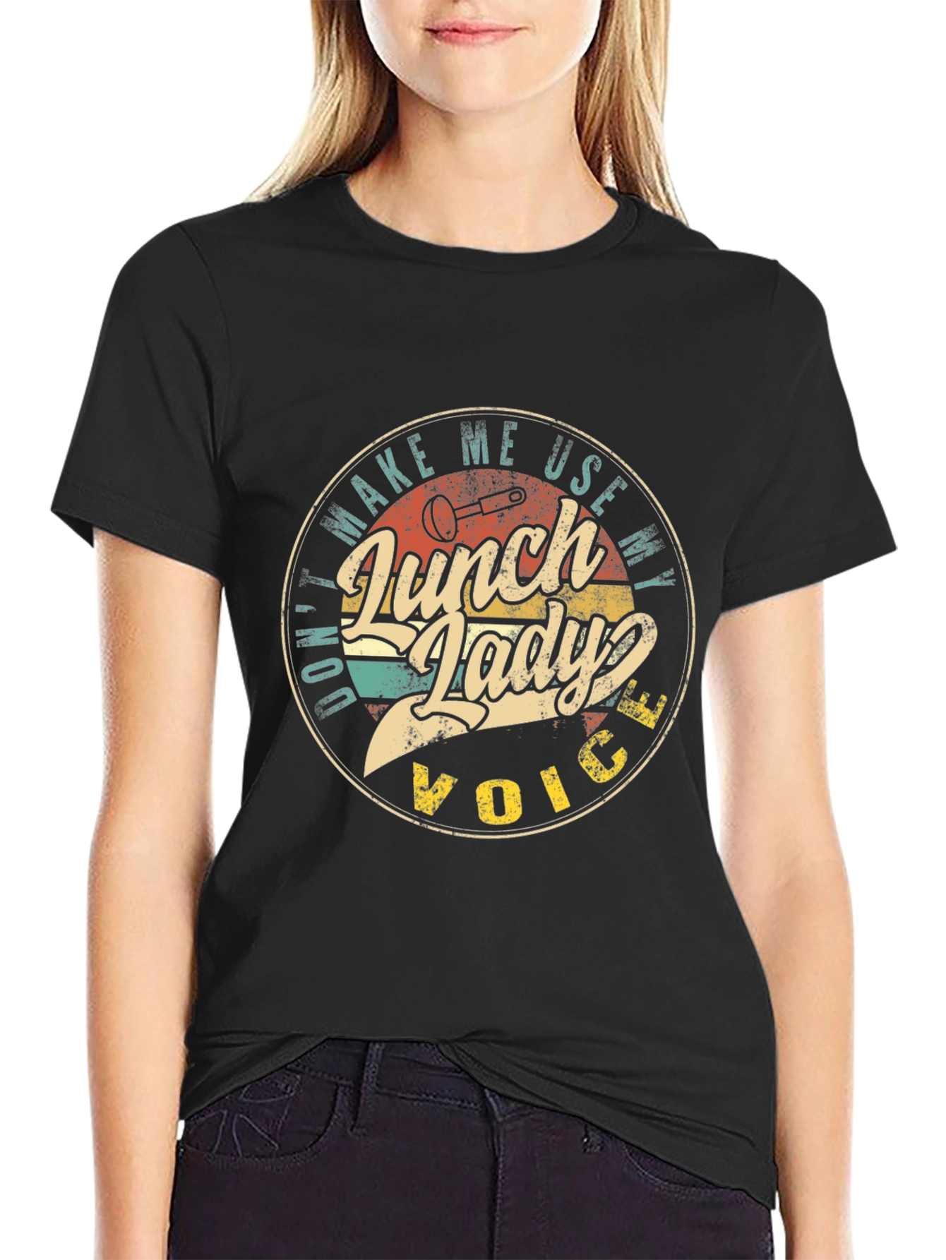 Black Lunch Lady Voice Retro T-Shirt view 2