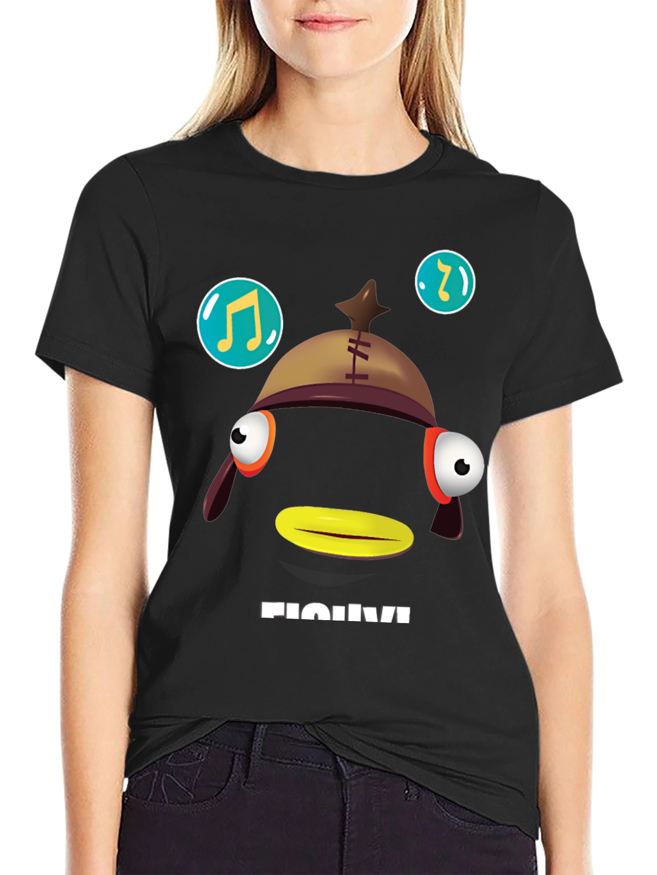 Black Funny Fish T-Shirt - Unique Graphic Tee view 2