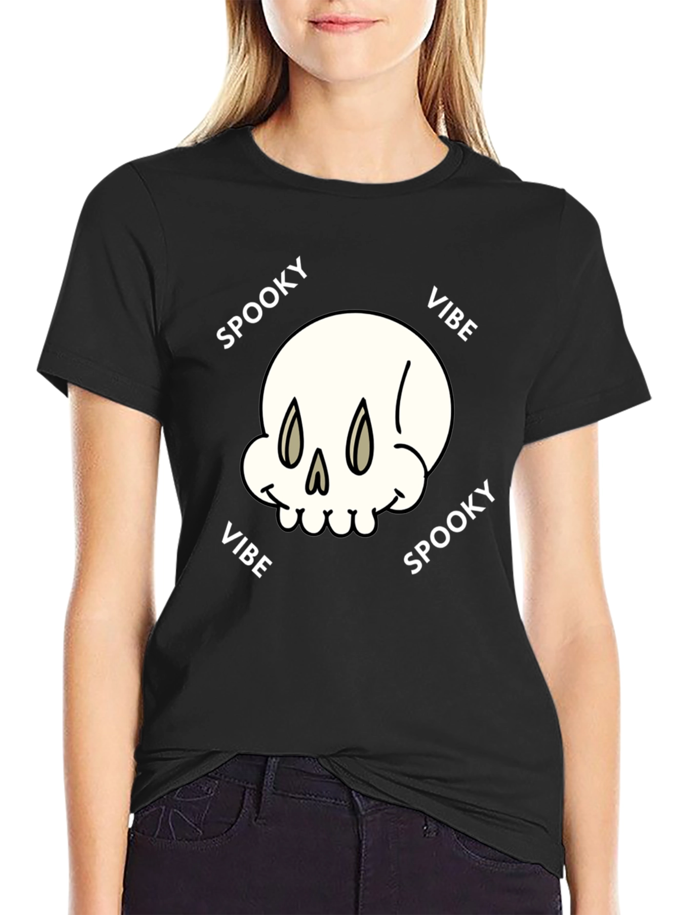 Black Spooky Vibe Graphic Tee - Skull Design view 2