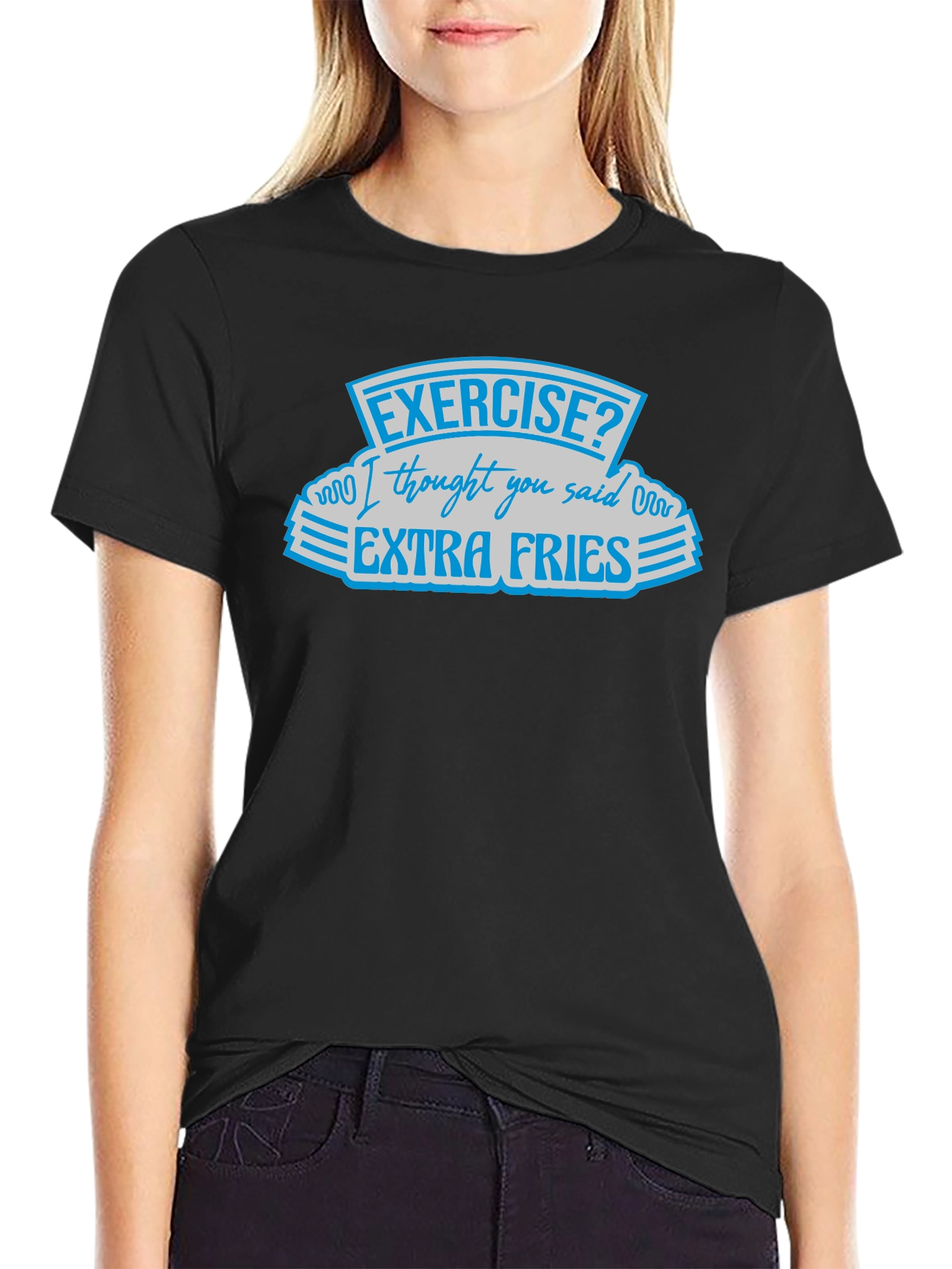 Black Exercise? Extra Fries Black Graphic Tee view 2