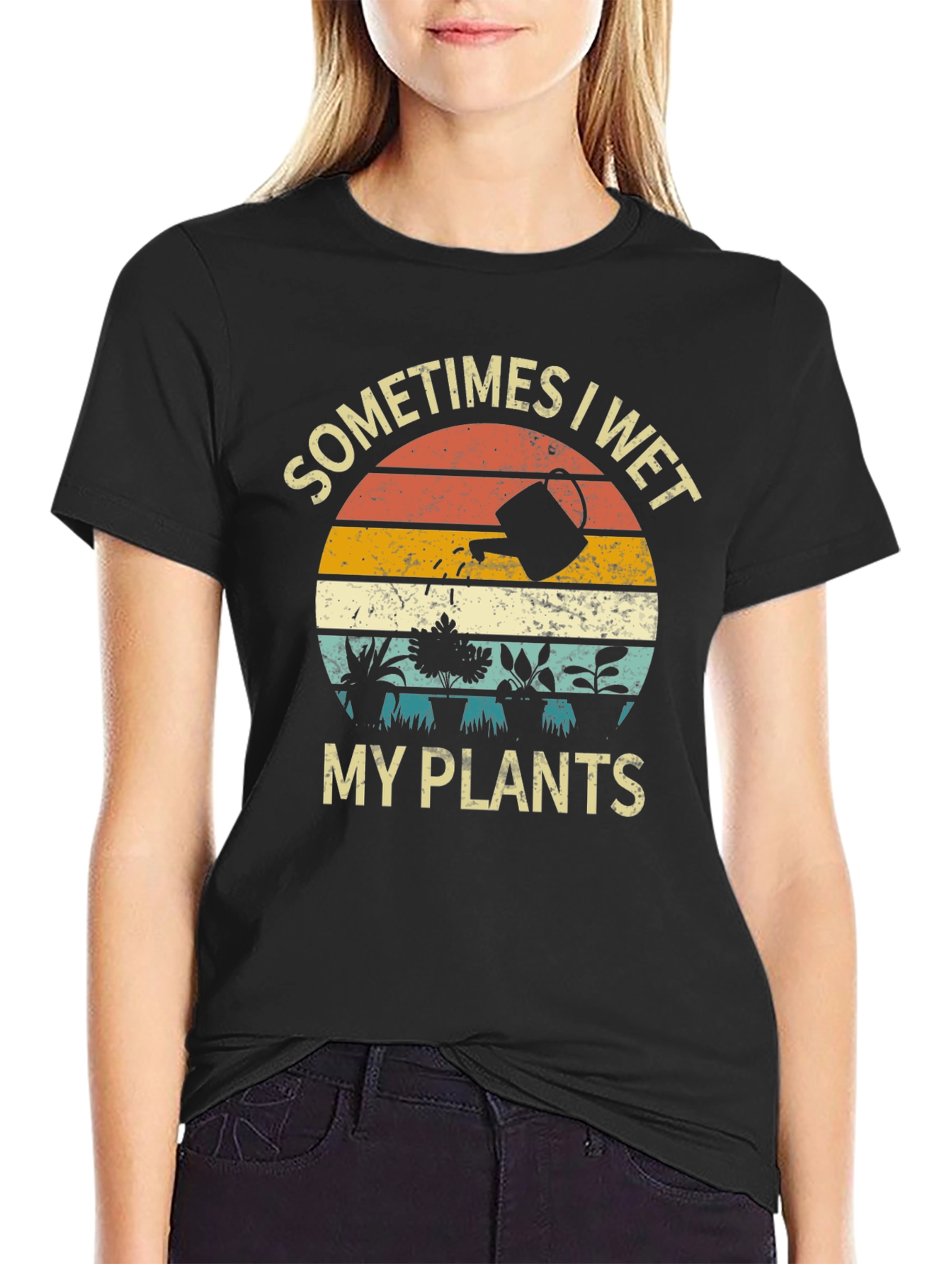 Black Funny "Sometimes I Wet My Plants" Graphic T-Shirt view 2