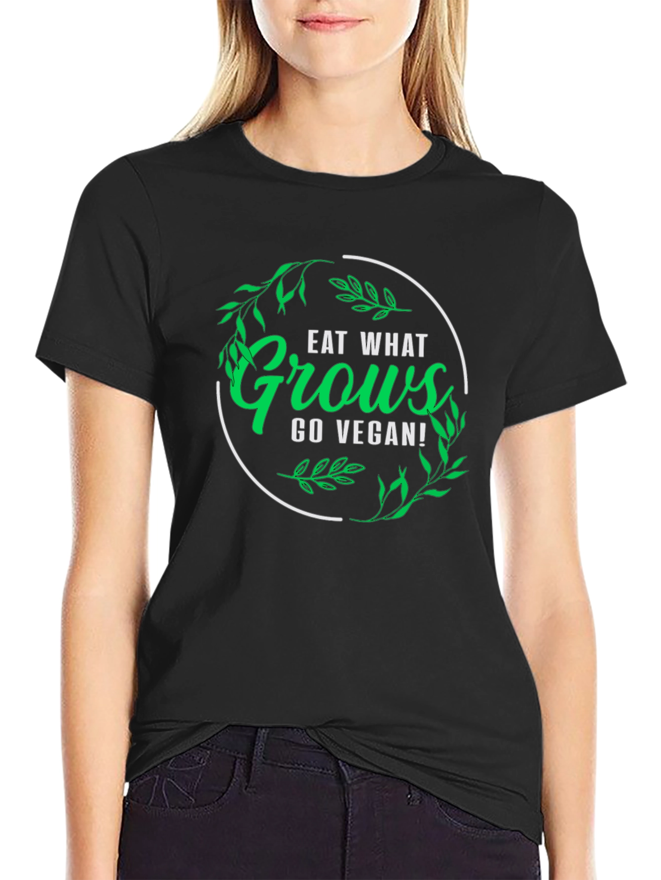 Black Eat What Grows Go Vegan T-Shirt view 2