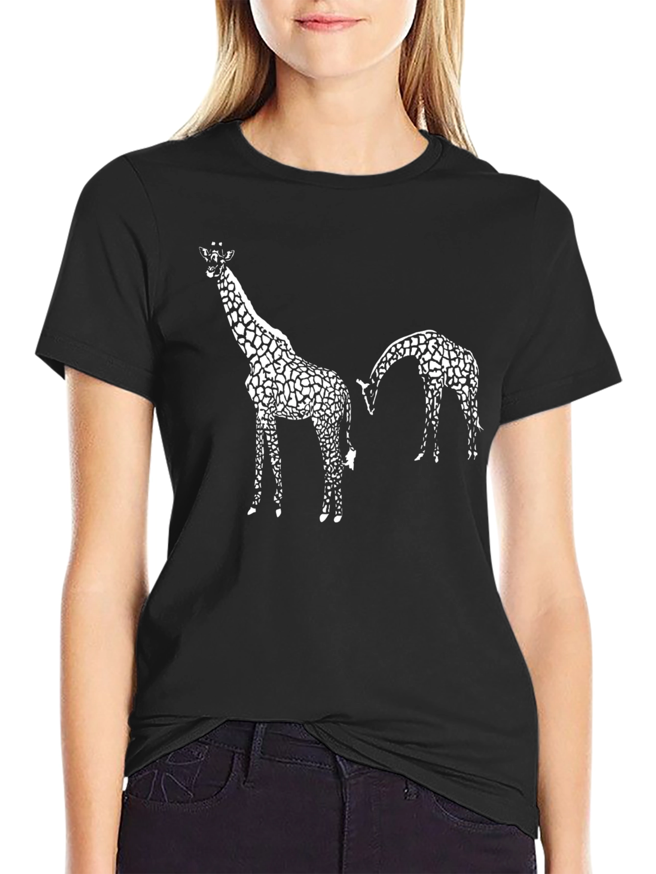 Black Giraffe Graphic Tee - Black Cotton Shirt view 2