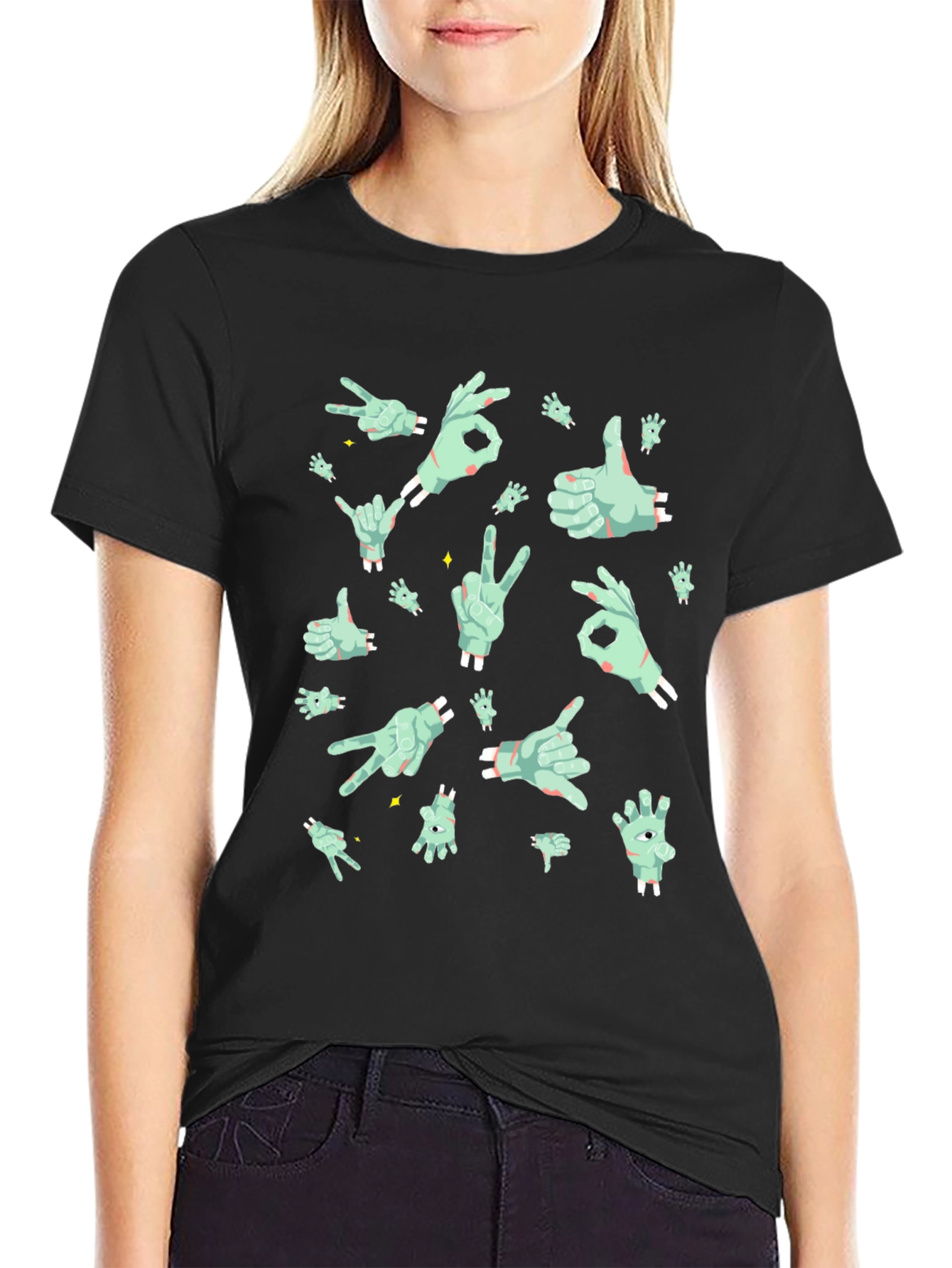 Black Zombie Hand Gesture T-Shirt - Cool Graphic Tee view 2