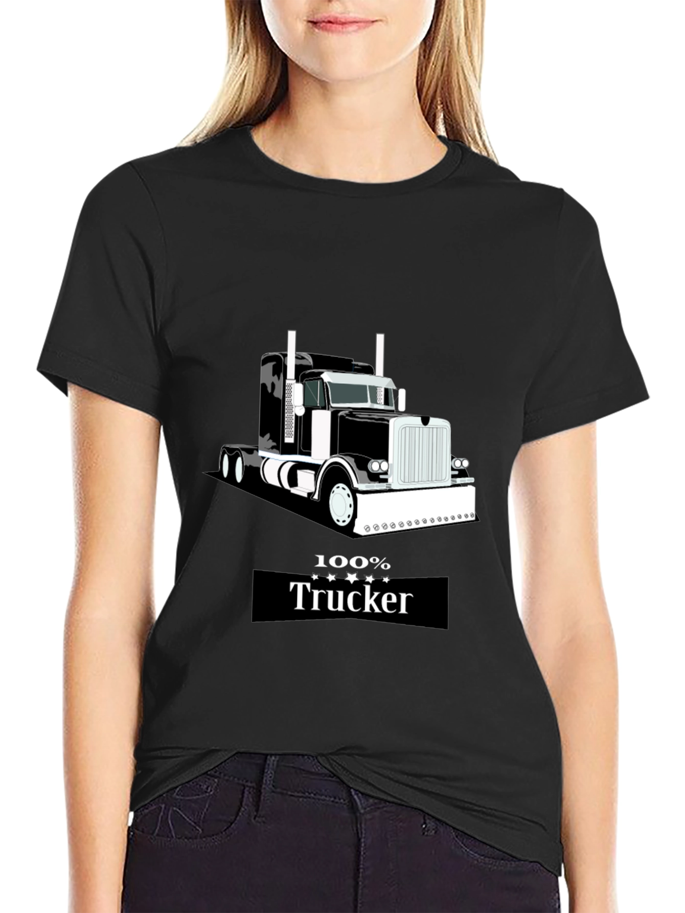 Black 100% Trucker Graphic Tee - Black Cotton Blend view 2