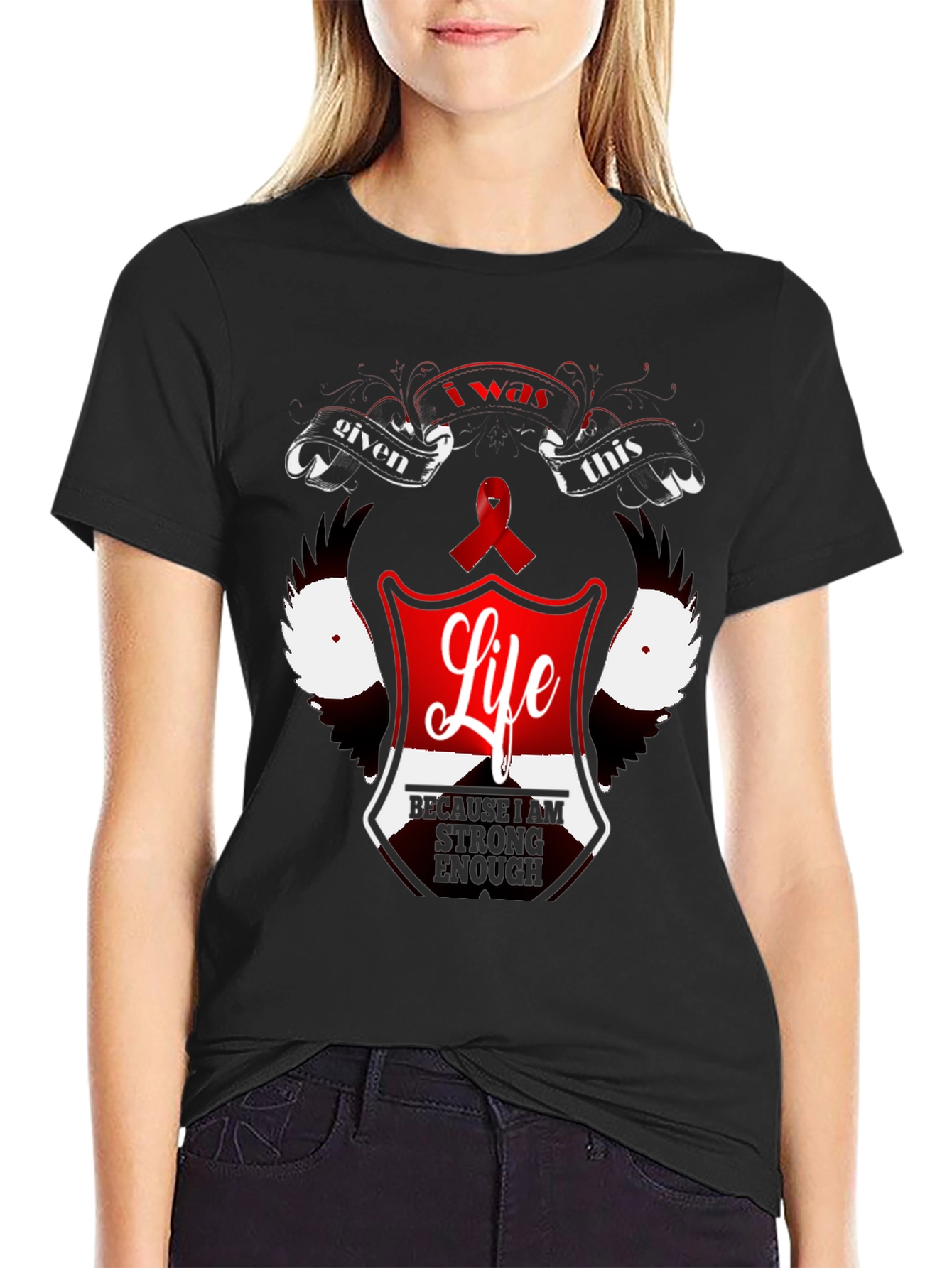 Black Inspirational "Life" Graphic Black T-Shirt view 2