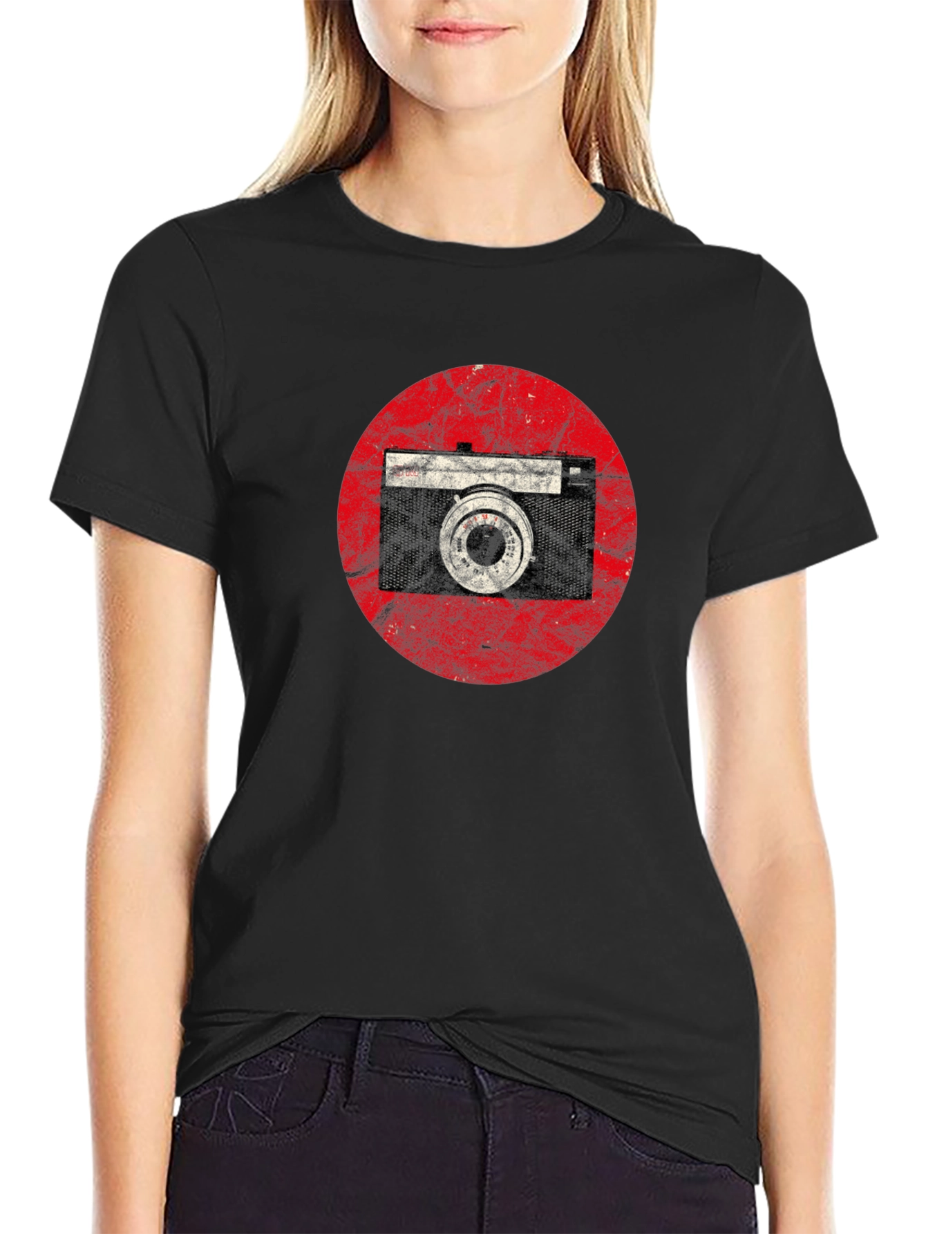 Black Retro Camera Graphic Tee - Vintage Style Shirt view 2