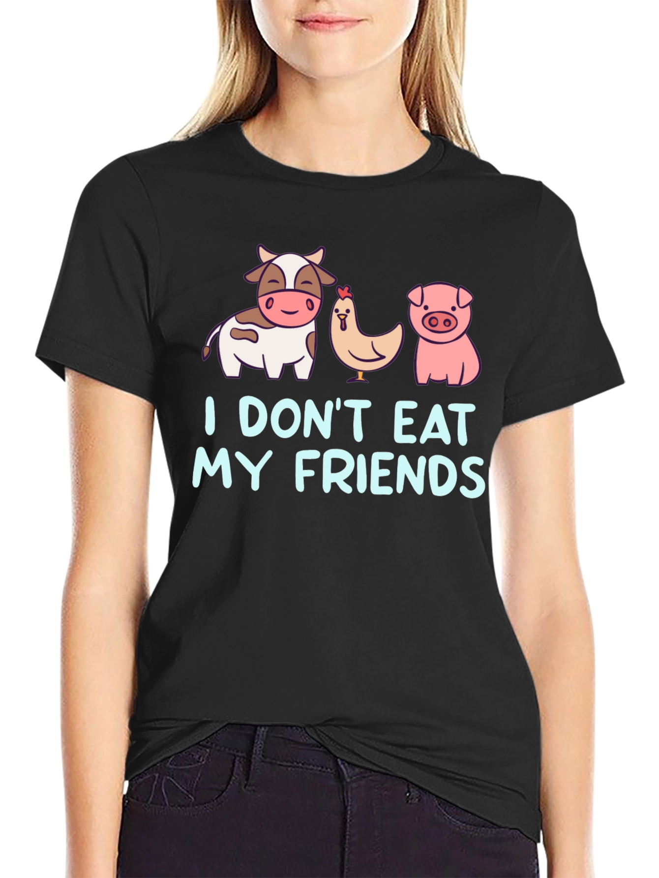 Vegan 'Don't Eat My Friends' Black T-Shirt - 2