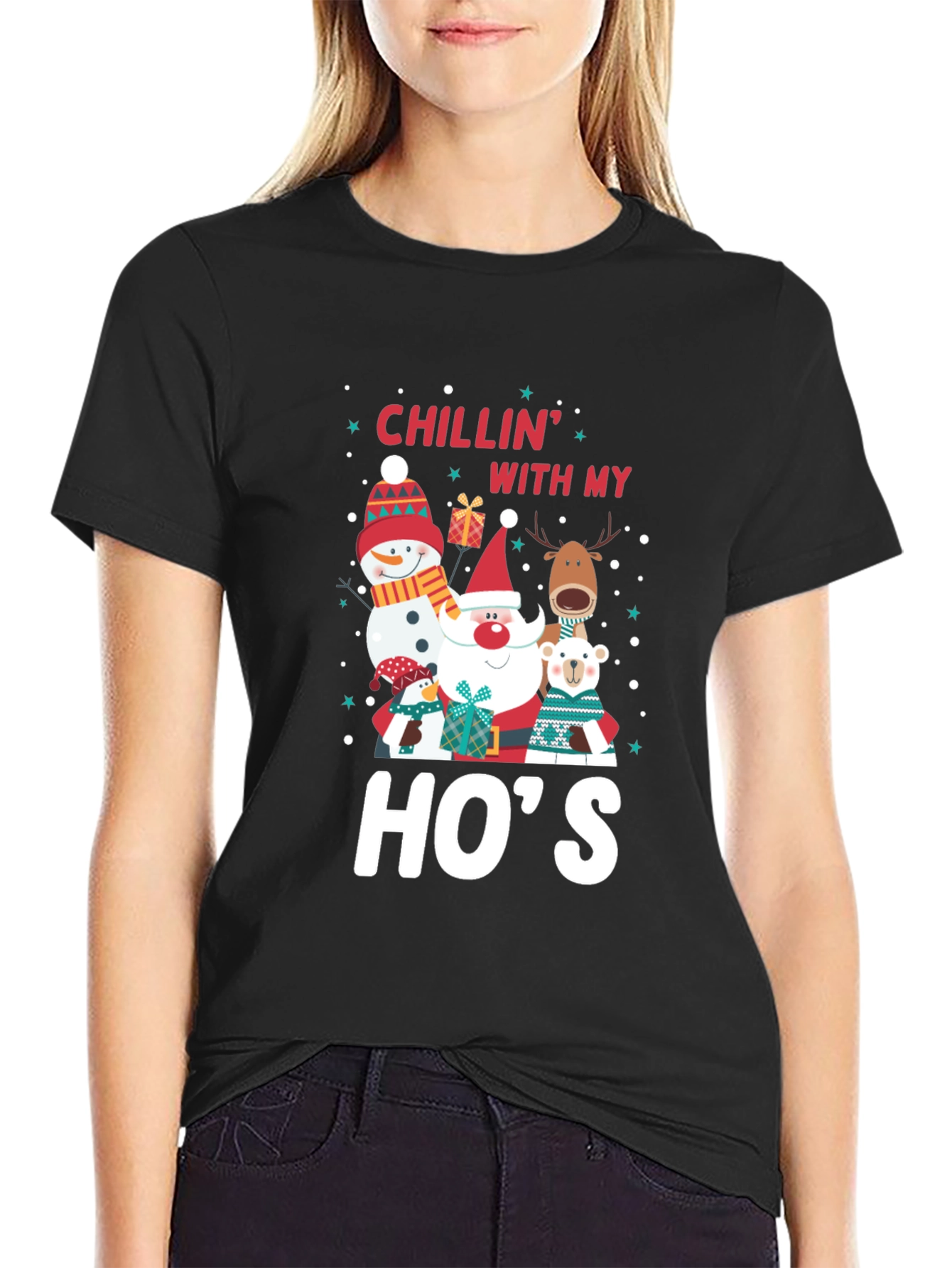 Black Chillin' With My Ho's Holiday T-Shirt view 2