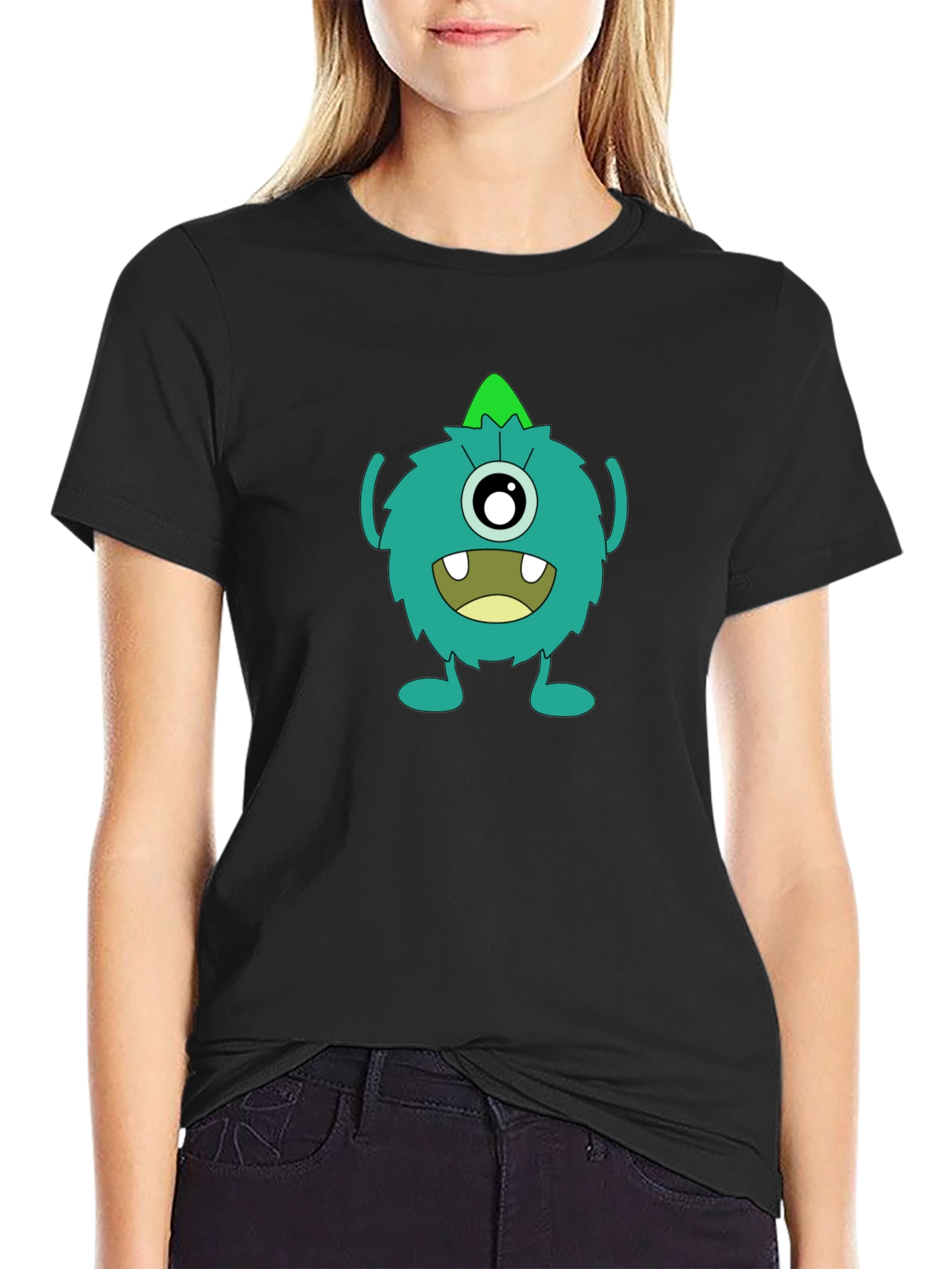 Black Monster Graphic Tee - Funny Cartoon Creature T-Shirt view 2