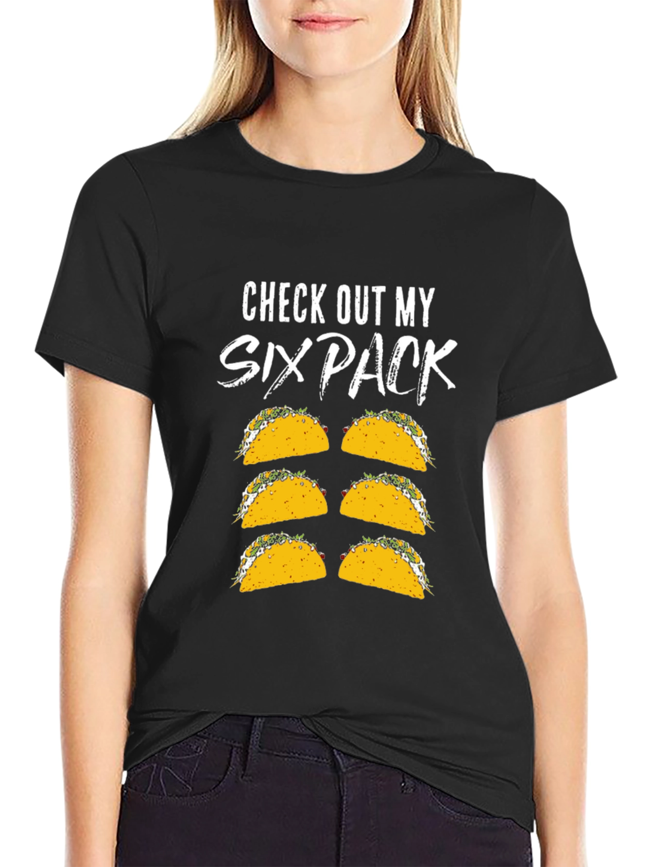 Black Funny Six Pack Taco Graphic T-Shirt view 2