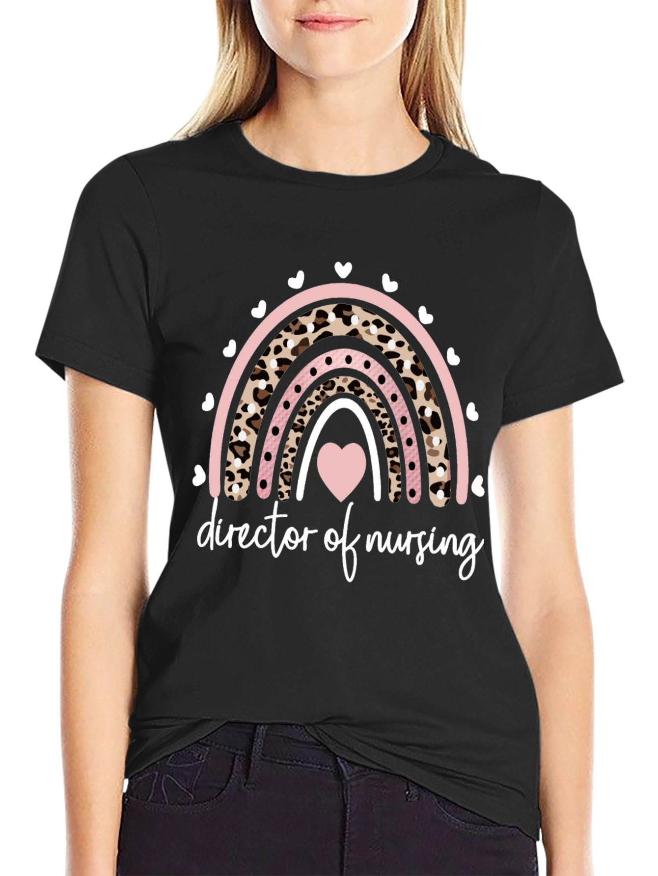 Black Director of Nursing Leopard Rainbow T-Shirt view 2