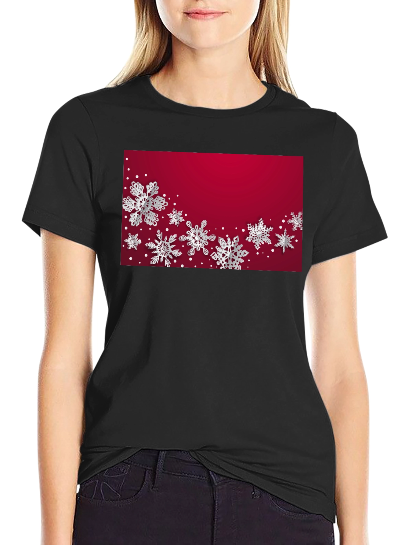 Black Winter Snowflake Graphic Tee - Stylish Holiday Apparel view 2
