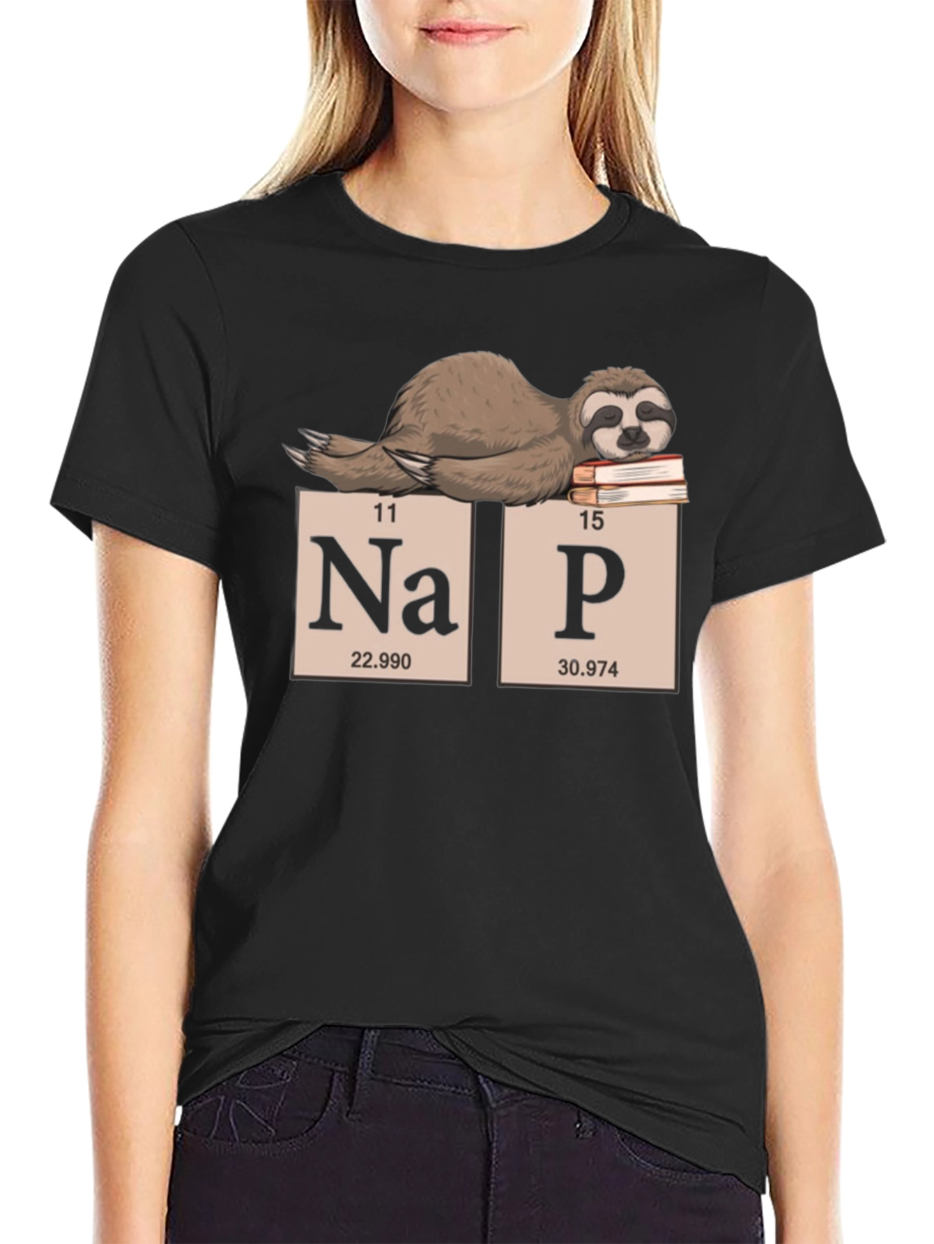 Black Nap Sloth Periodic Table T-Shirt - Chemistry Humor Tee view 2