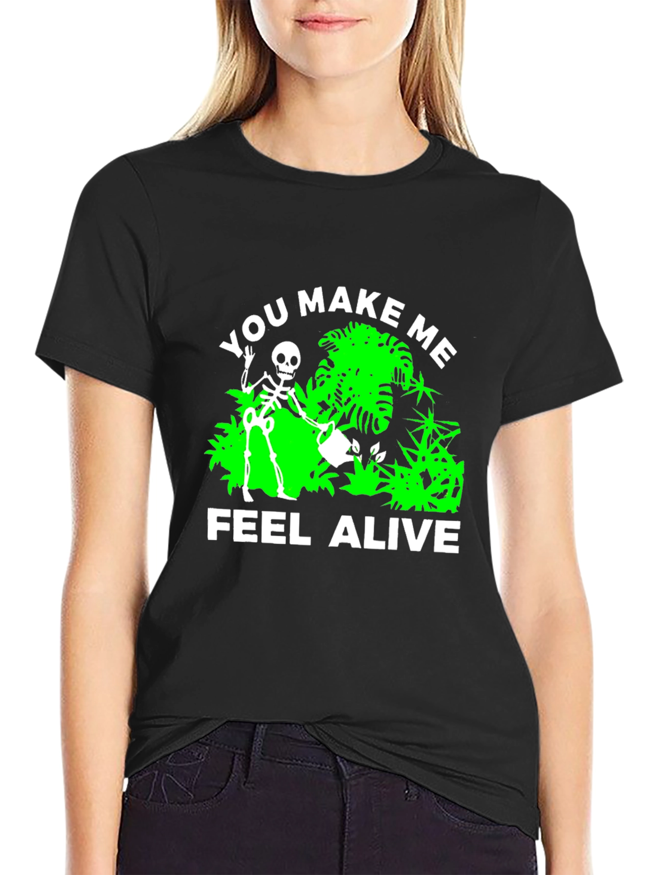 Black You Make Me Feel Alive Skeleton Gardener Black T-Shirt view 2