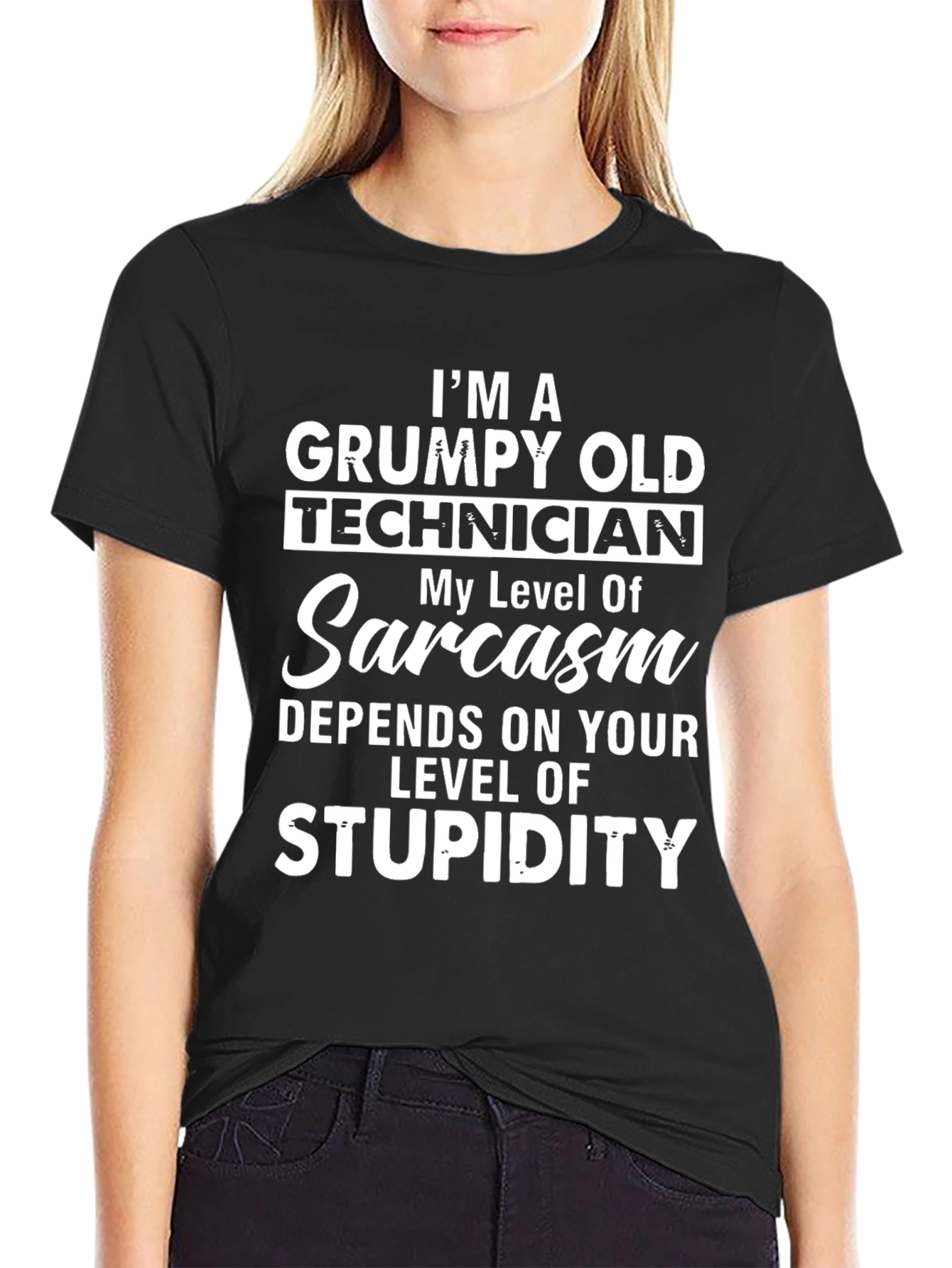 Black Grumpy Old Technician Sarcasm Men's T-Shirt view 2