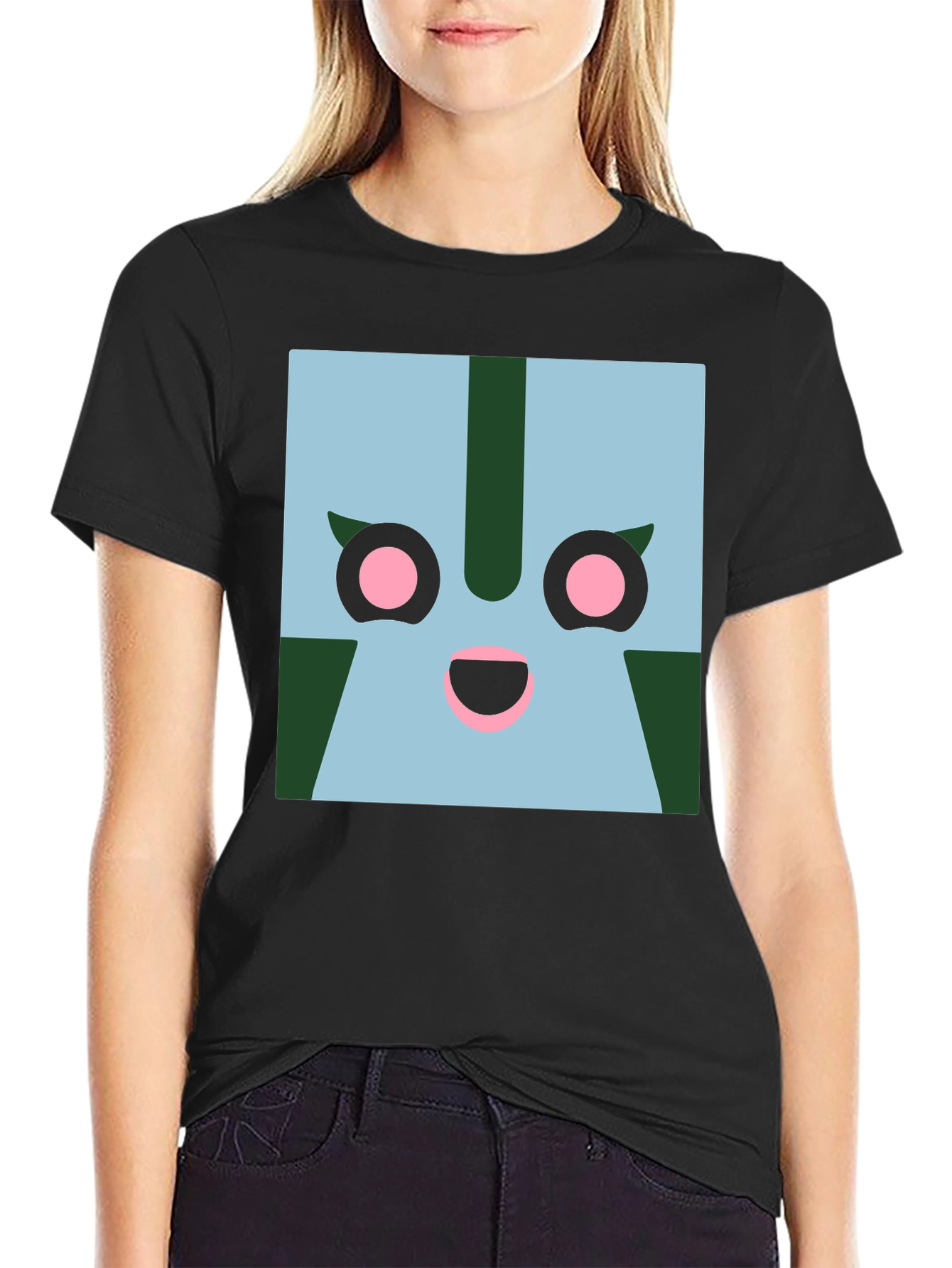 Black Geometric Character Graphic Tee - Black view 2