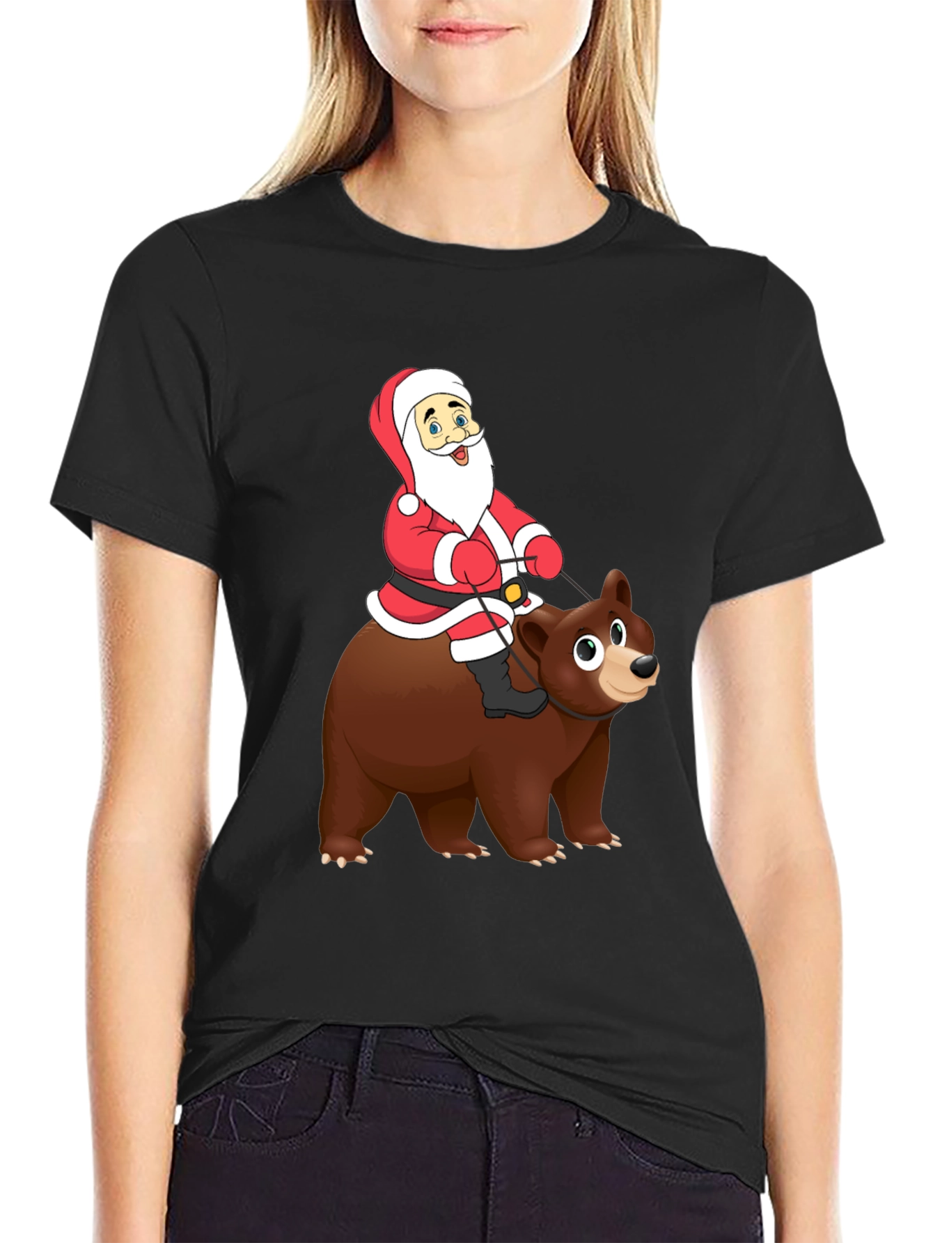 Black Santa Riding Bear Graphic Tee - Holiday Cheer! view 2