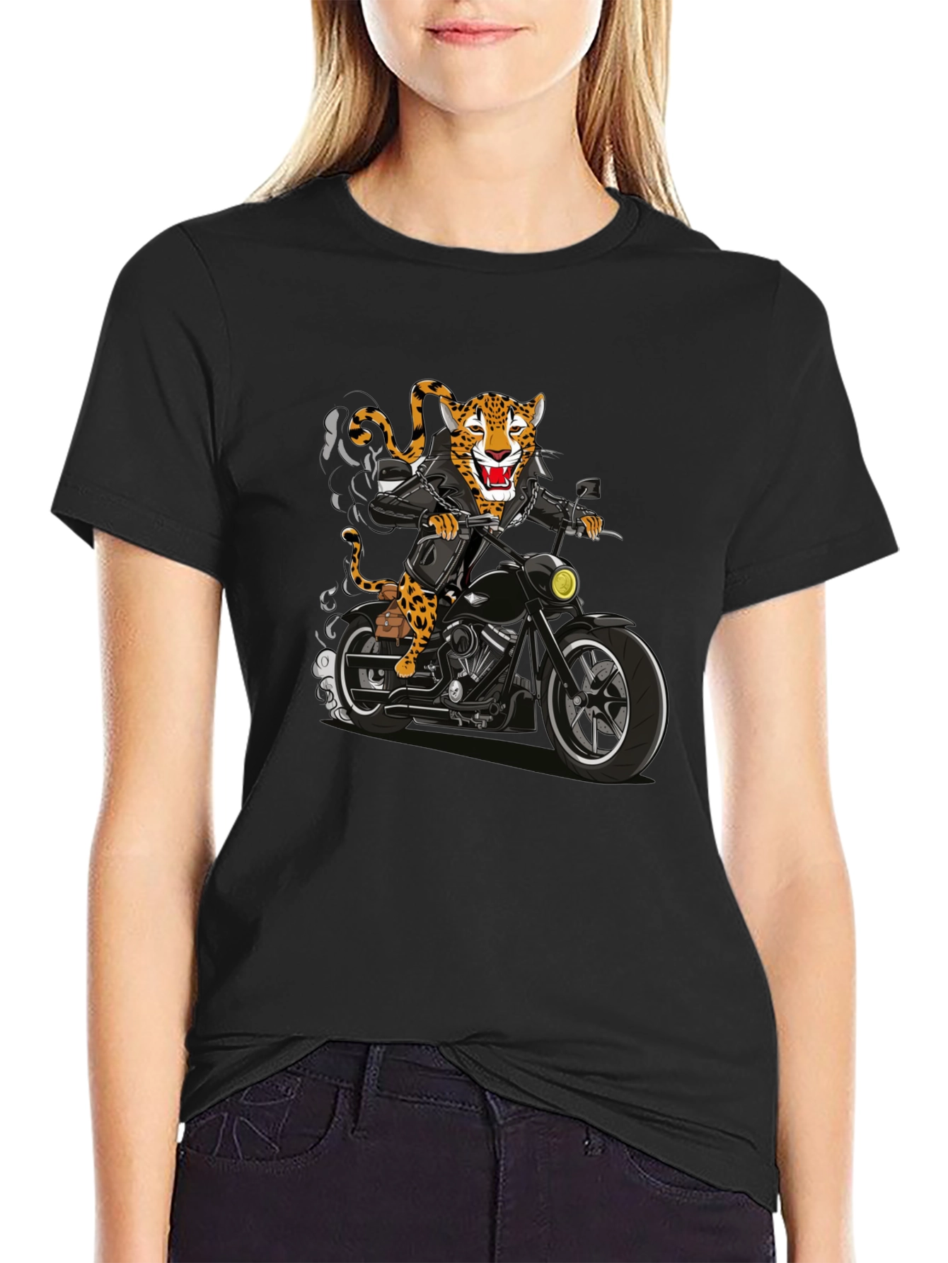 Black Biker Jaguar Graphic T-Shirt view 2