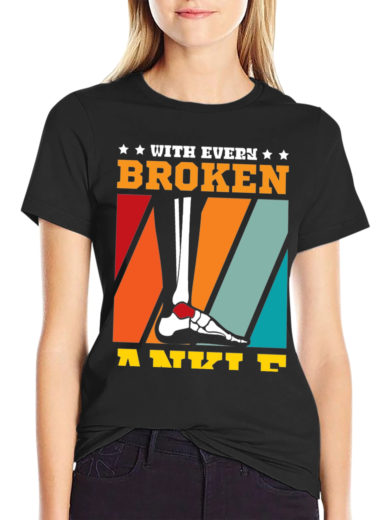 Black Broken Ankle T-Shirt - Humor Tee view 2