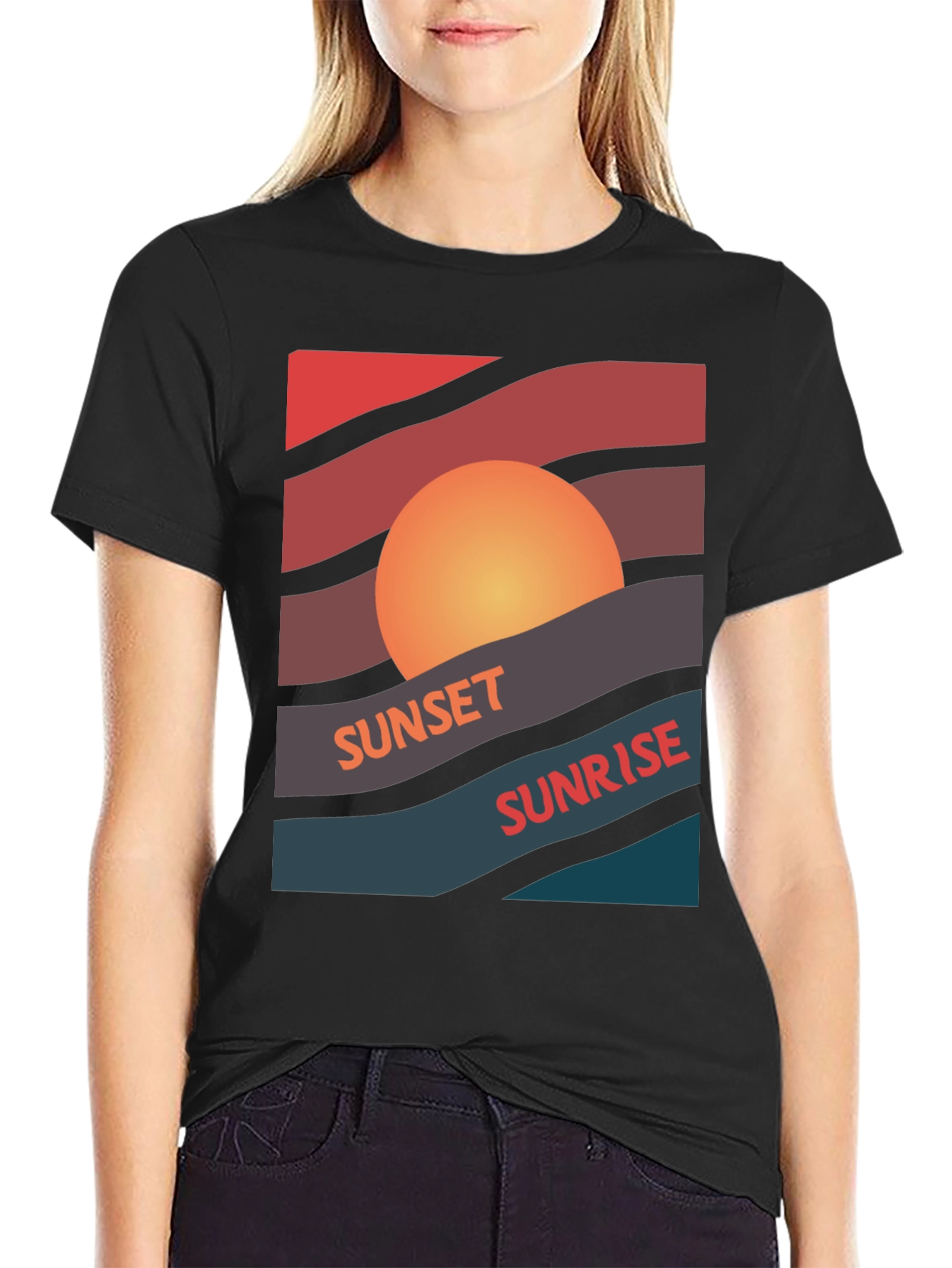Black Sunset Sunrise Graphic Tee - Retro Style view 2