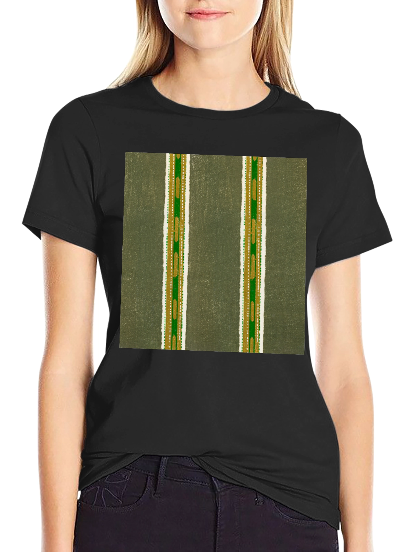 Black Striped Pattern T-Shirt view 2