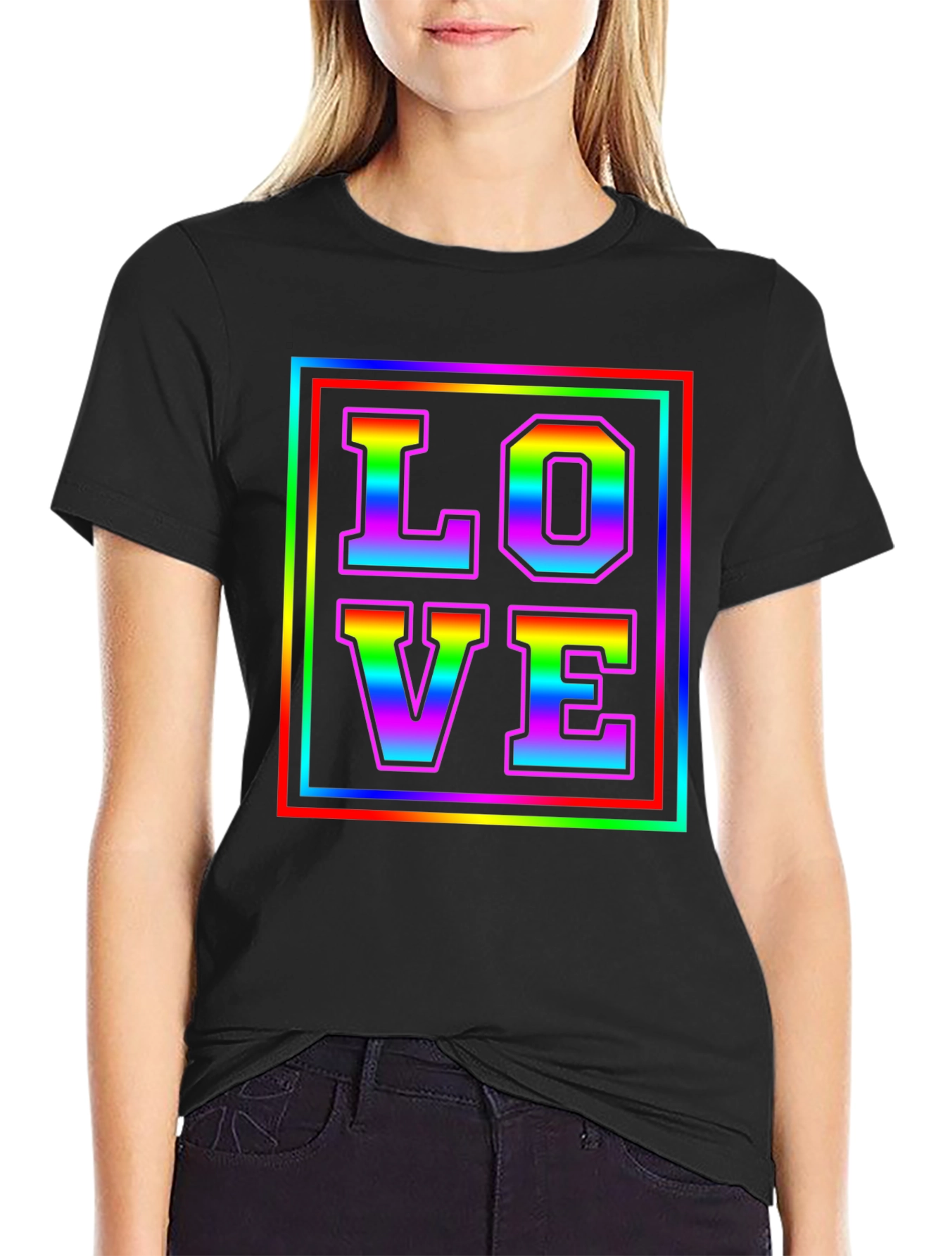 Black Rainbow LOVE Graphic Tee - Pride Month T-Shirt view 2