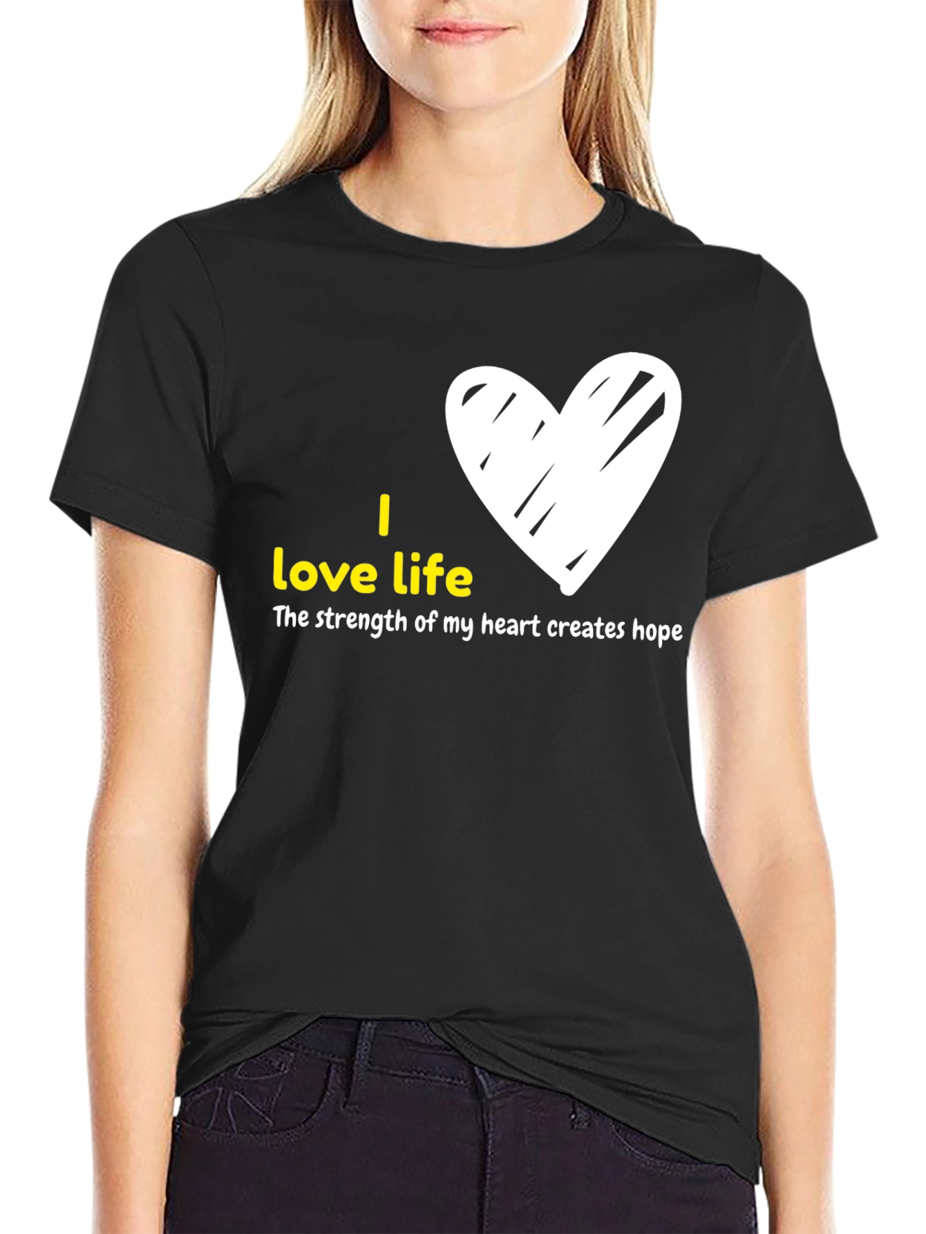 Black I Love Life Graphic Tee - Heart Design view 2