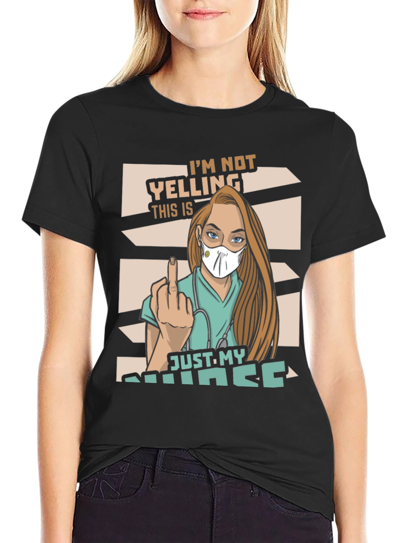 Black I'm Not Yelling Nurse Graphic T-Shirt view 2
