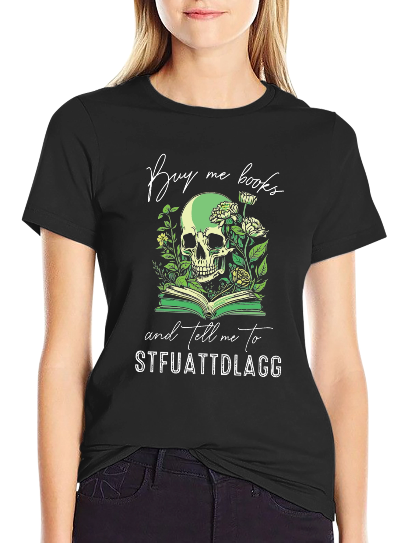 Black Buy Me Books Skull Graphic Tee view 2