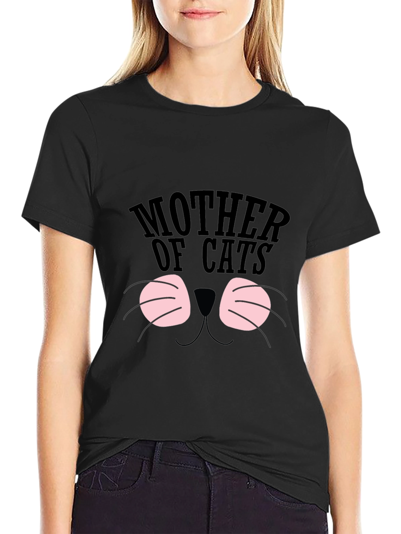 Black Mother of Cats T-Shirt, Cute Cat Face Tee view 2