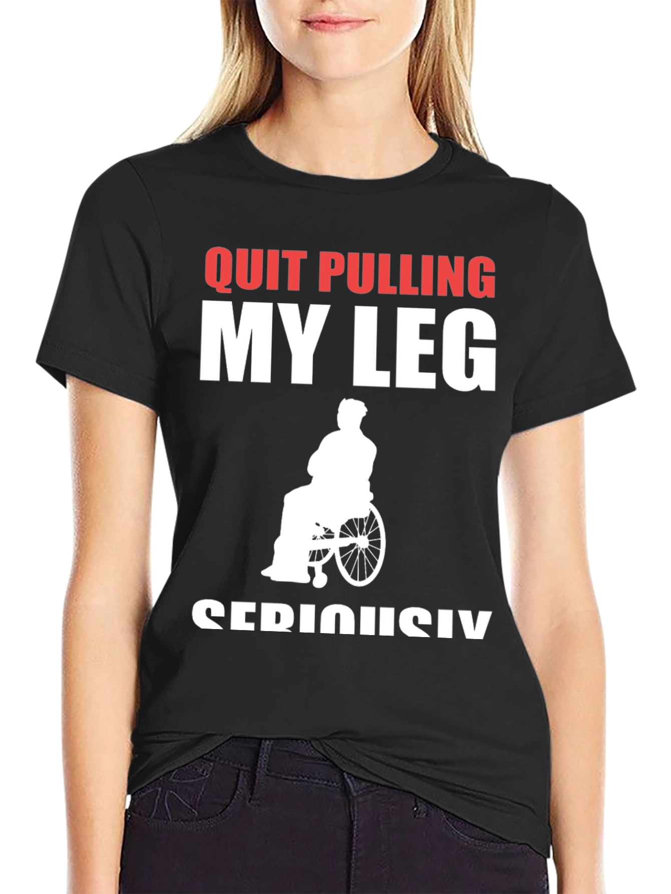 Black Quit Pulling My Leg T-Shirt view 2