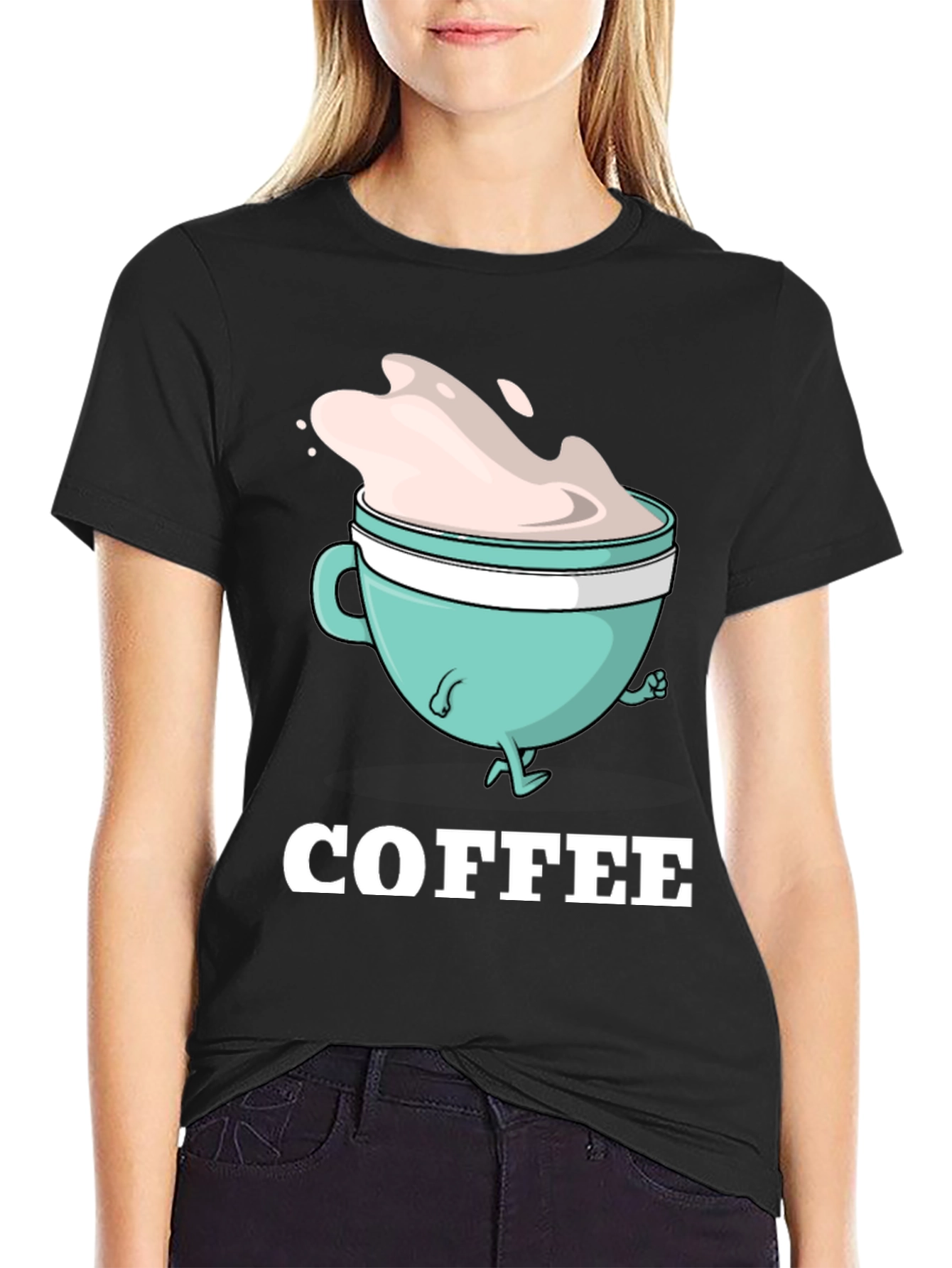 Black Coffee Cartoon Graphic T-Shirt view 2