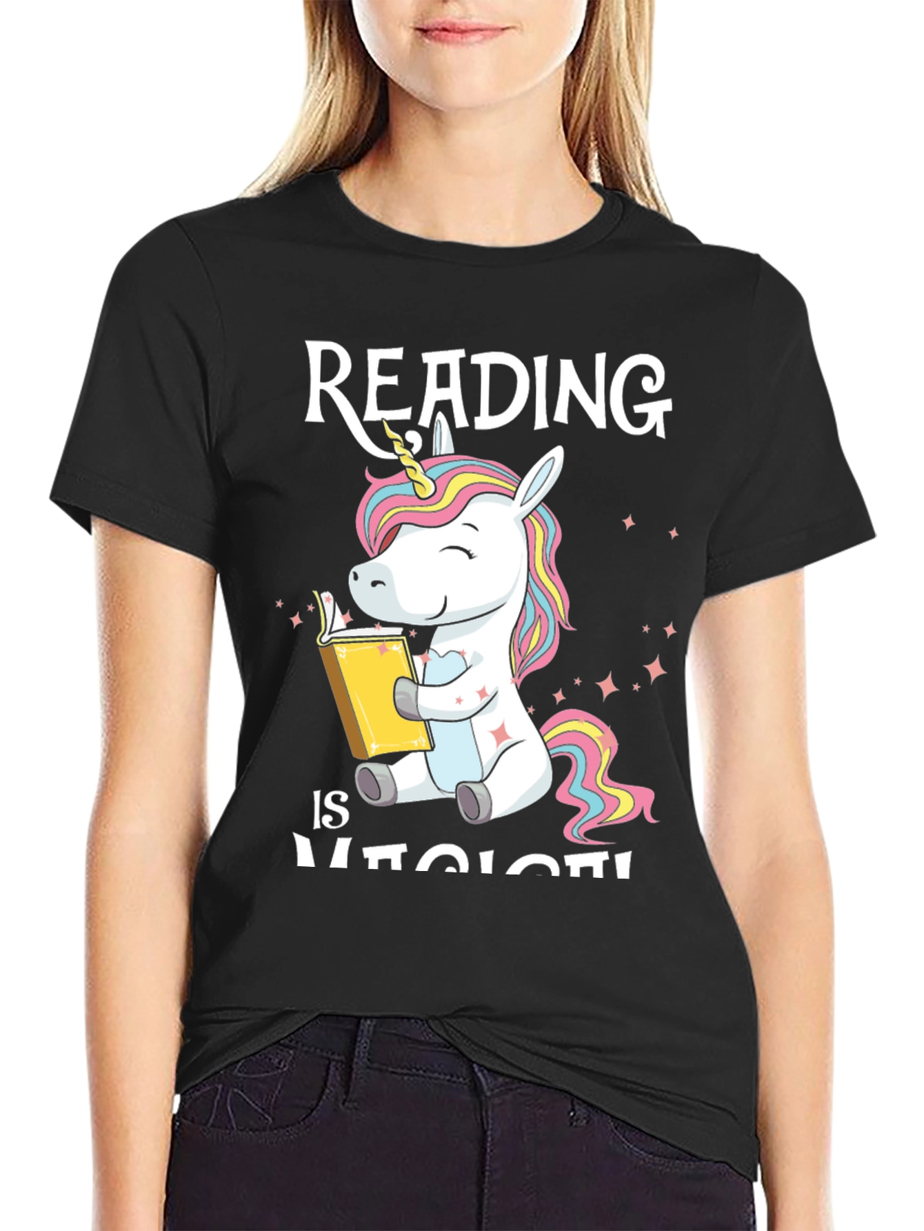 Black Unicorn Reading T-Shirt: Magical Book Lover Tee view 2