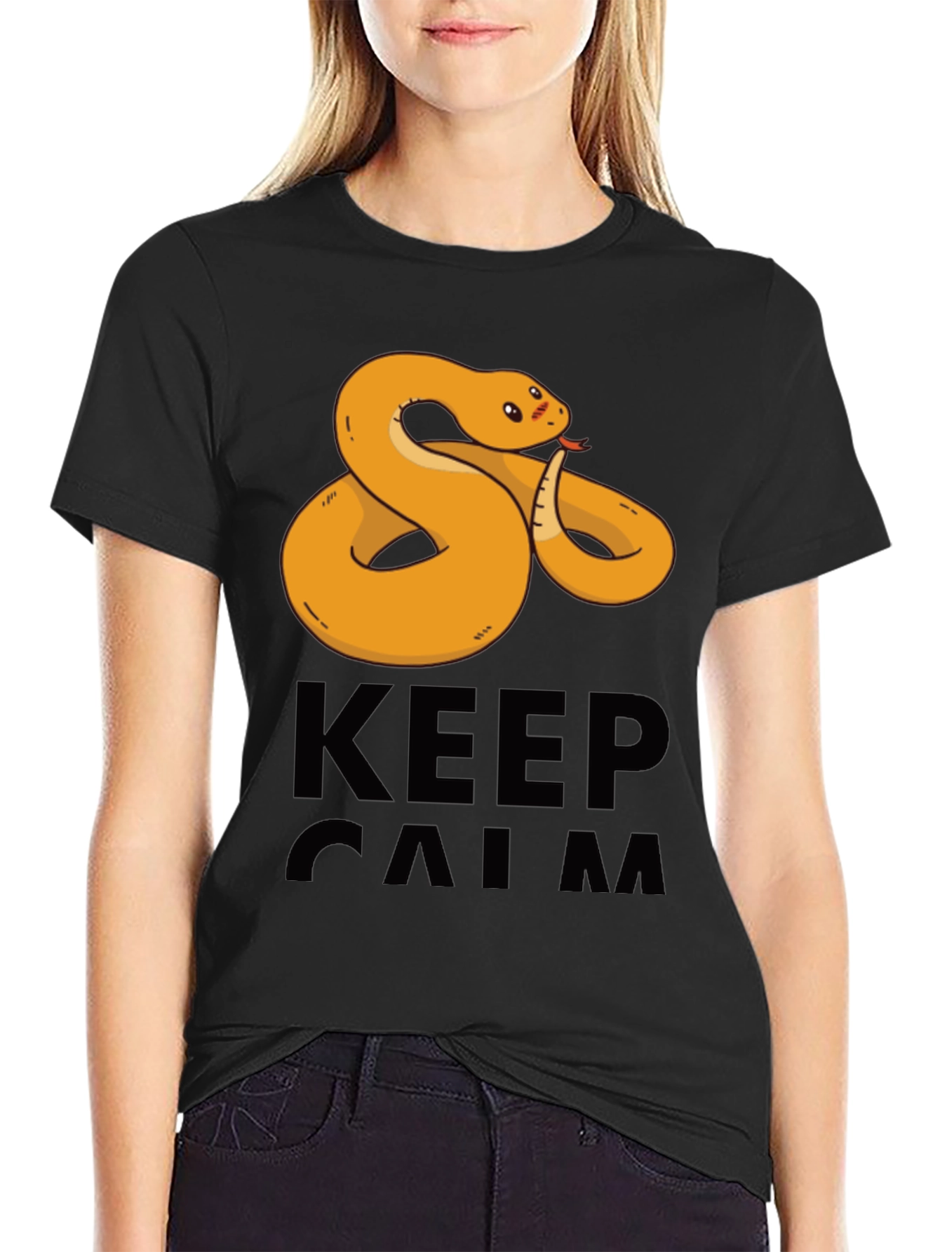 Black Funny Snake Keep Calm Men's T-Shirt view 2