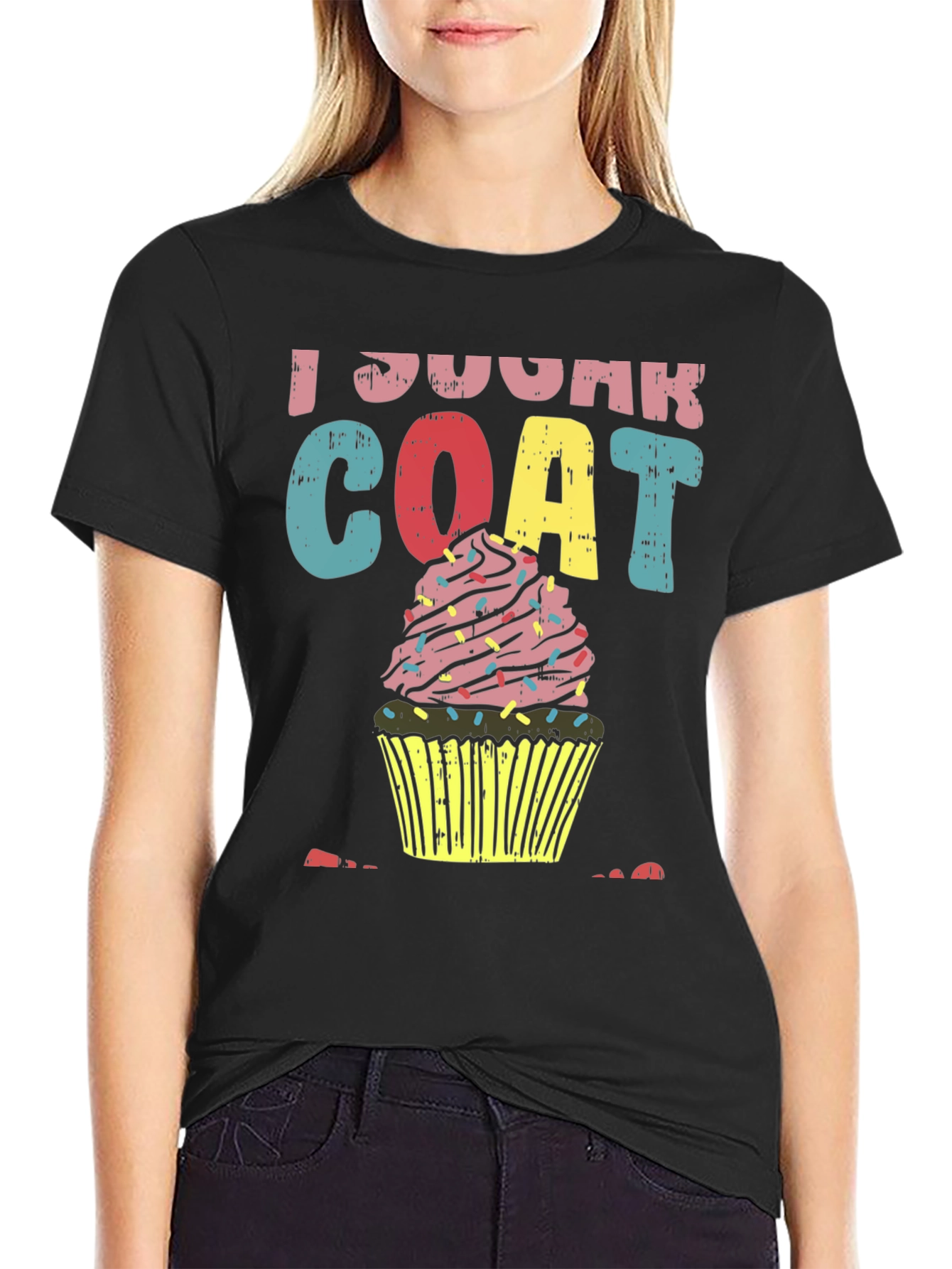 Black I Sugar Coat Tee - Fun Cupcake Shirt view 2