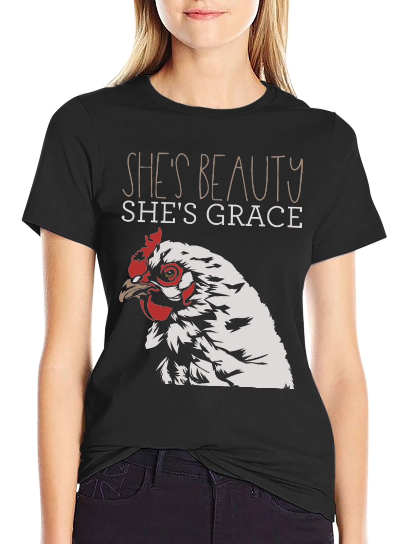 Black She's Beauty She's Grace Chicken Graphic T-Shirt view 2