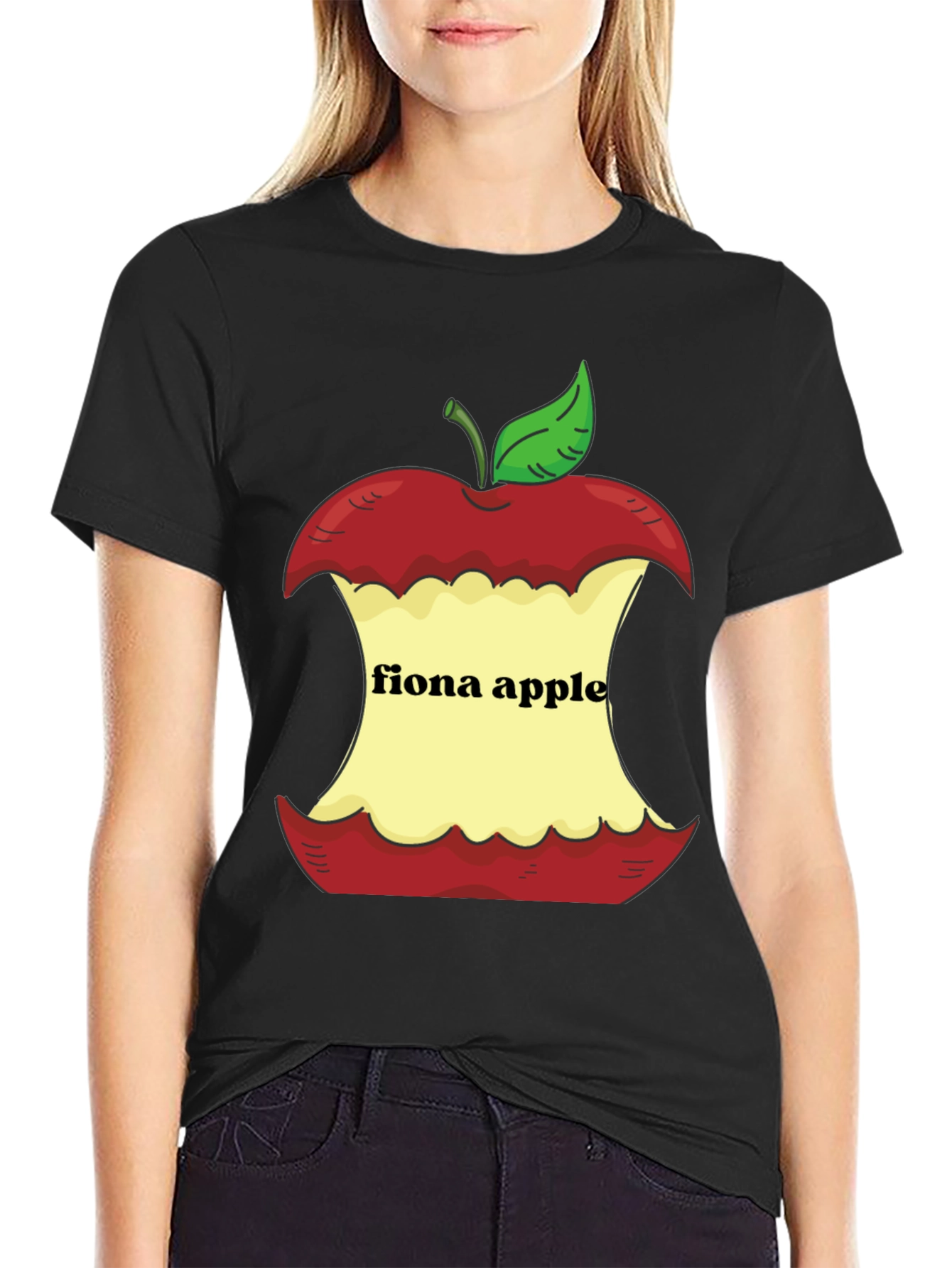 Black Fiona Apple Core Graphic Tee - Black Cotton Casual view 2