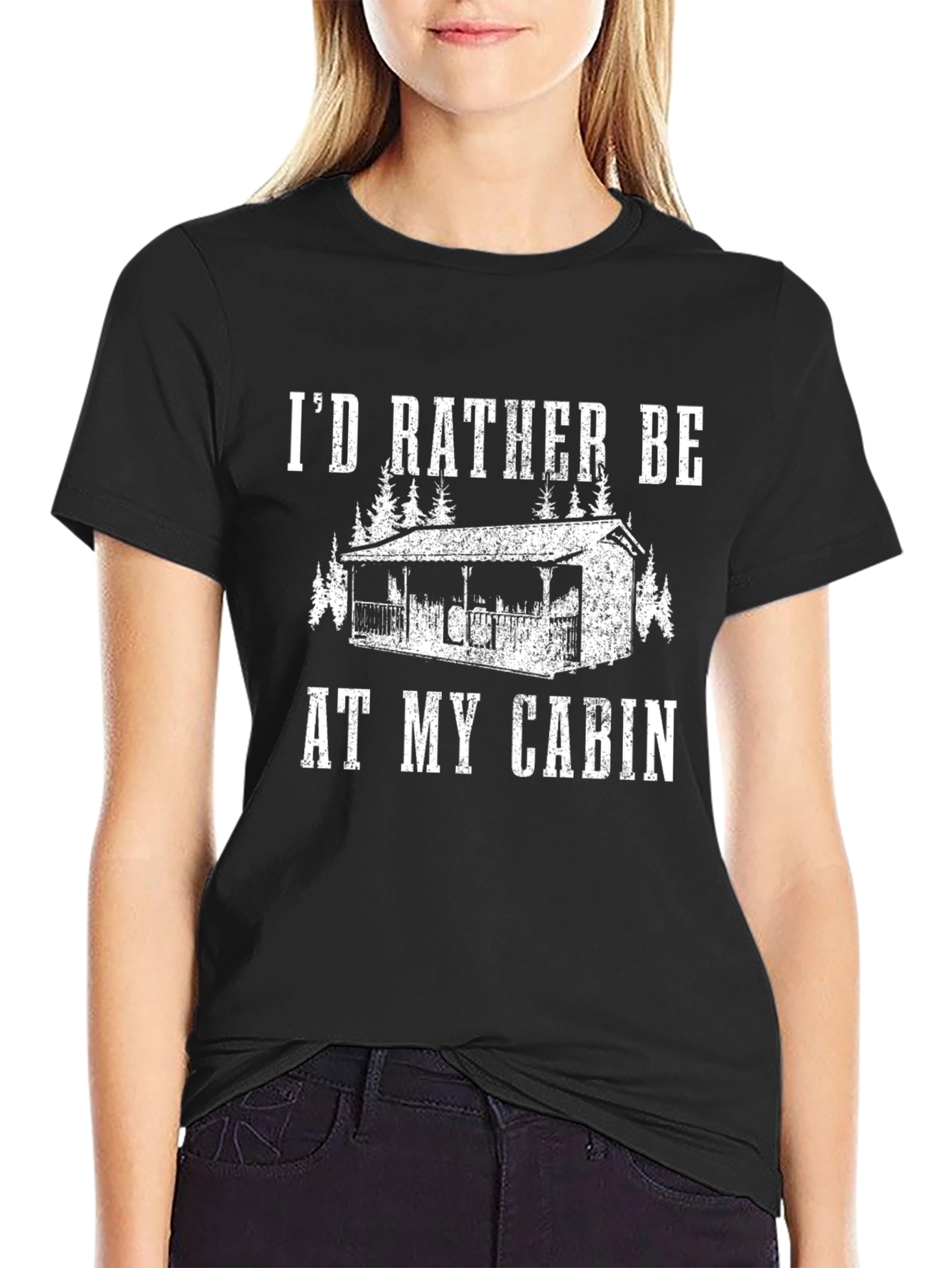 Black Cabin T-Shirt: I'd Rather Be At My Cabin Tee view 2