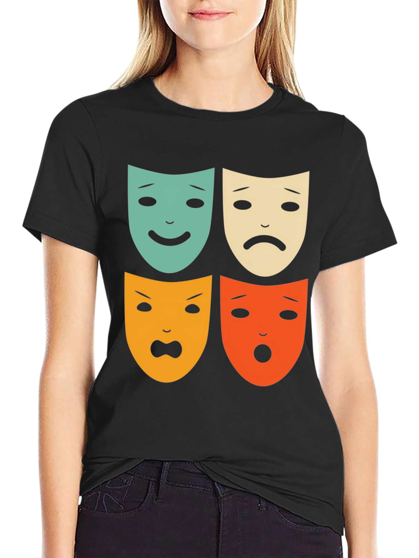 Black Drama Masks Graphic Tee - Unisex Soft Cotton T-Shirt view 2