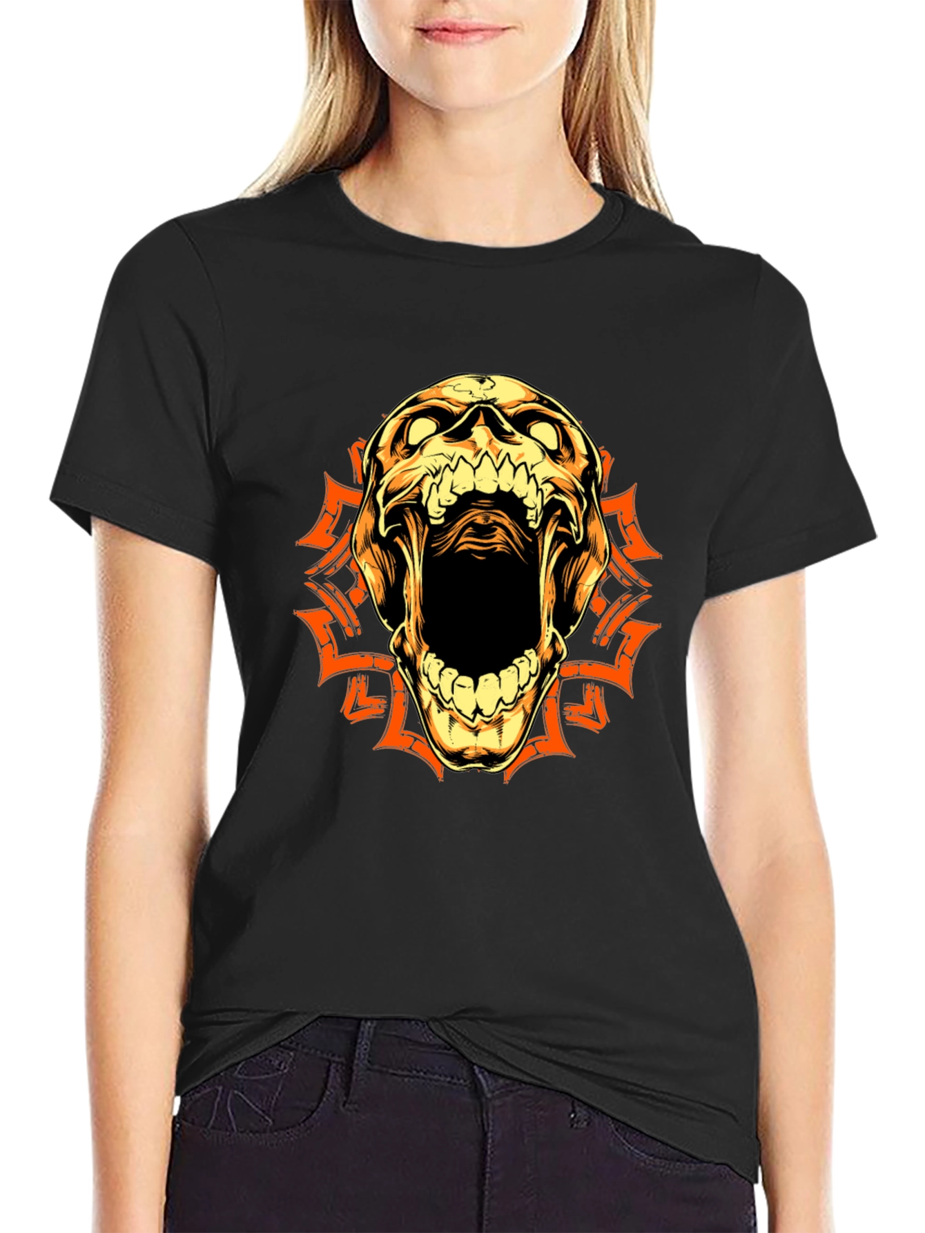 Black Skull Graphic Print Men's Black T-Shirt view 2