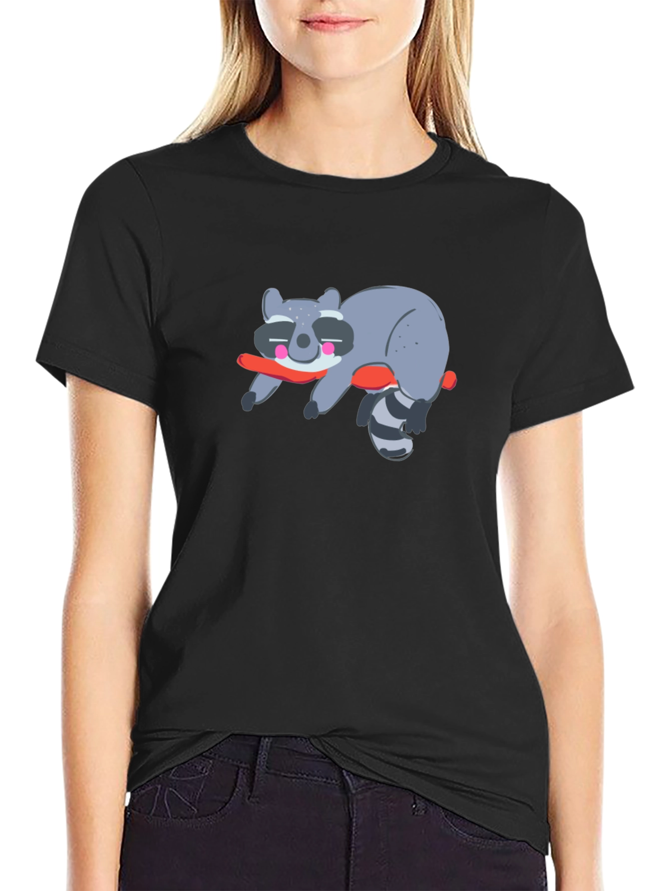 Black Lazy Raccoon Graphic T-Shirt - Unisex Black Tee view 2