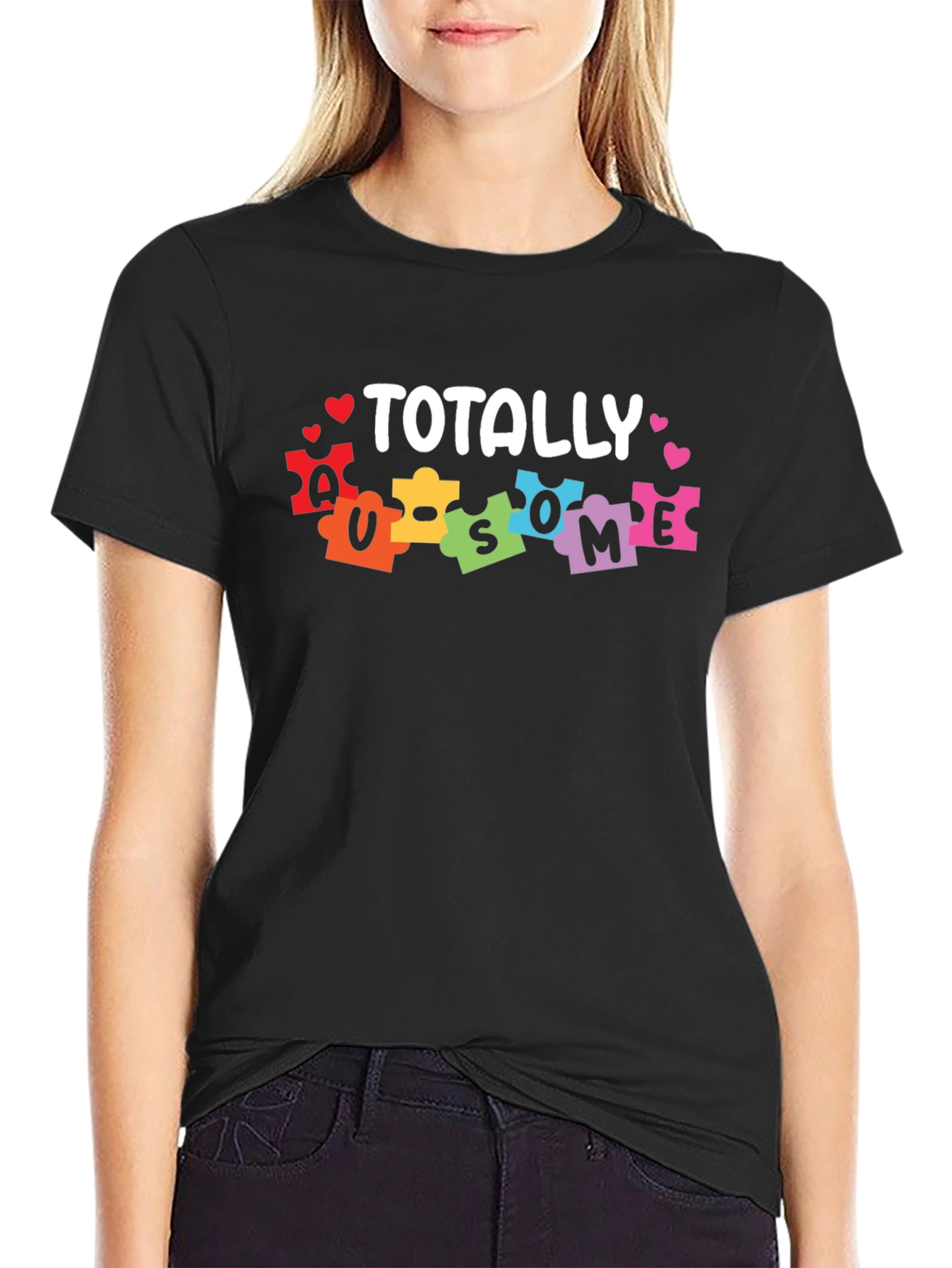 Black Totally Awesome Autism Awareness T-Shirt view 2