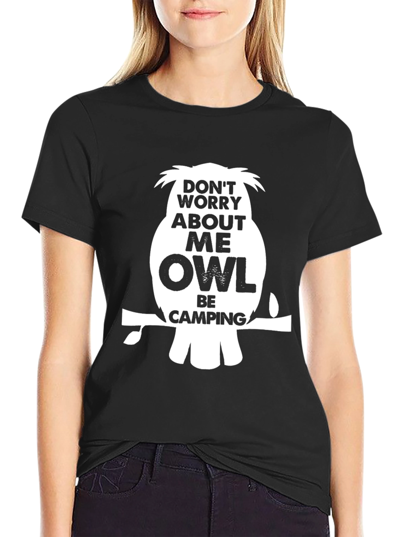 Black Funny Owl Camping Graphic T-Shirt - Black view 2