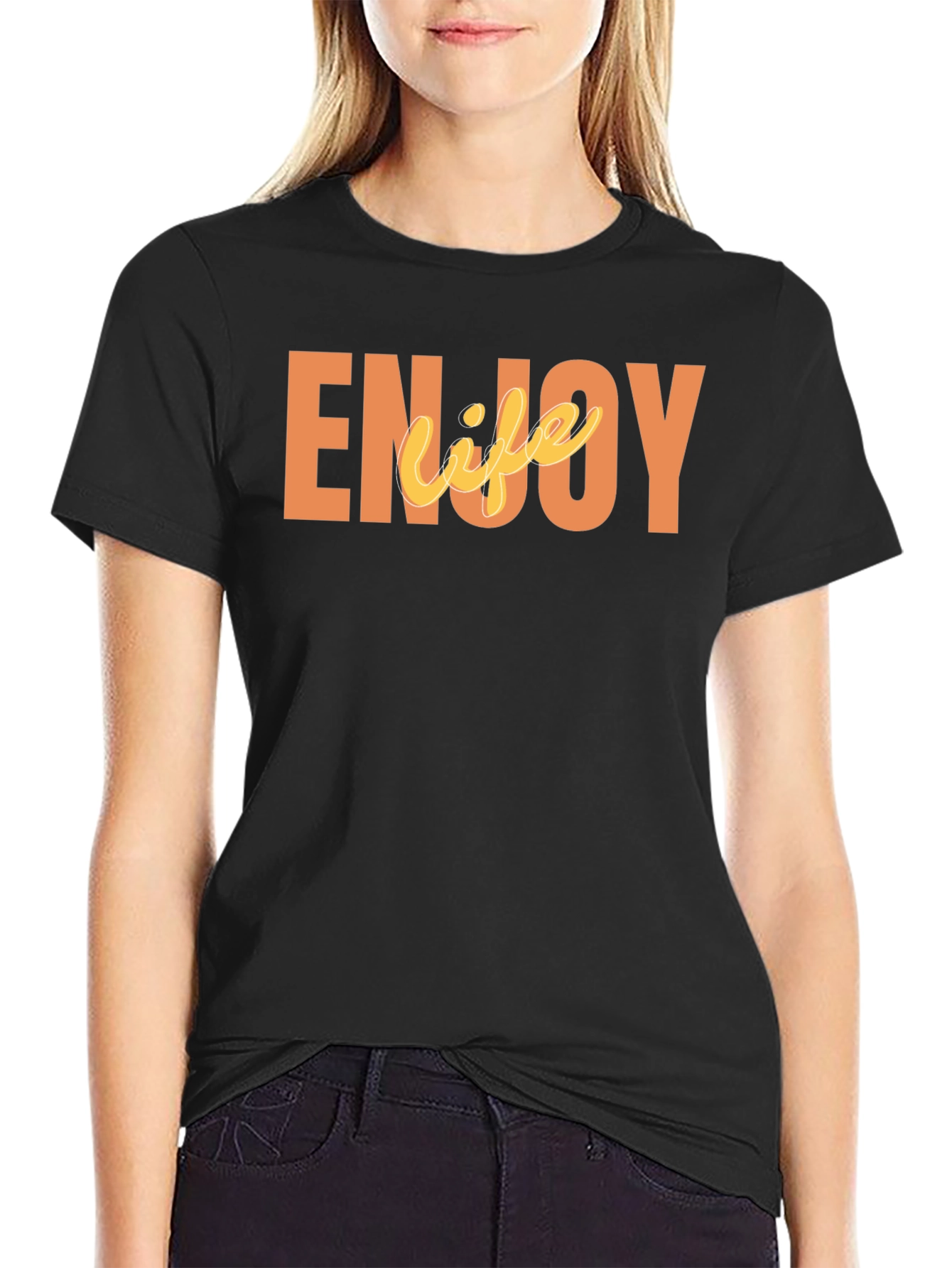 Black Enjoy Life Graphic Tee - Black Casual T-Shirt view 2