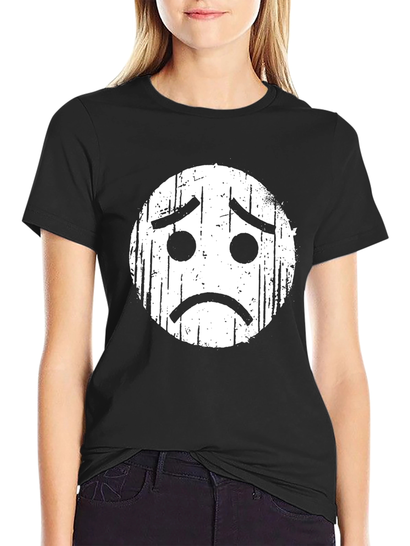 Black Sad Emoji Graphic Black T-Shirt view 2