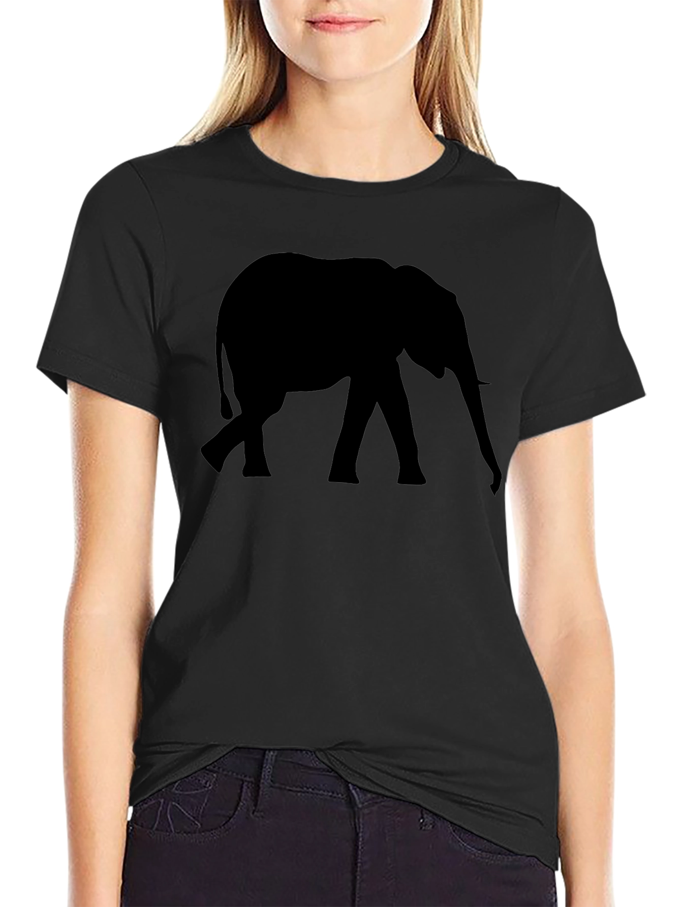 Black Elephant Silhouette Black T-Shirt view 2