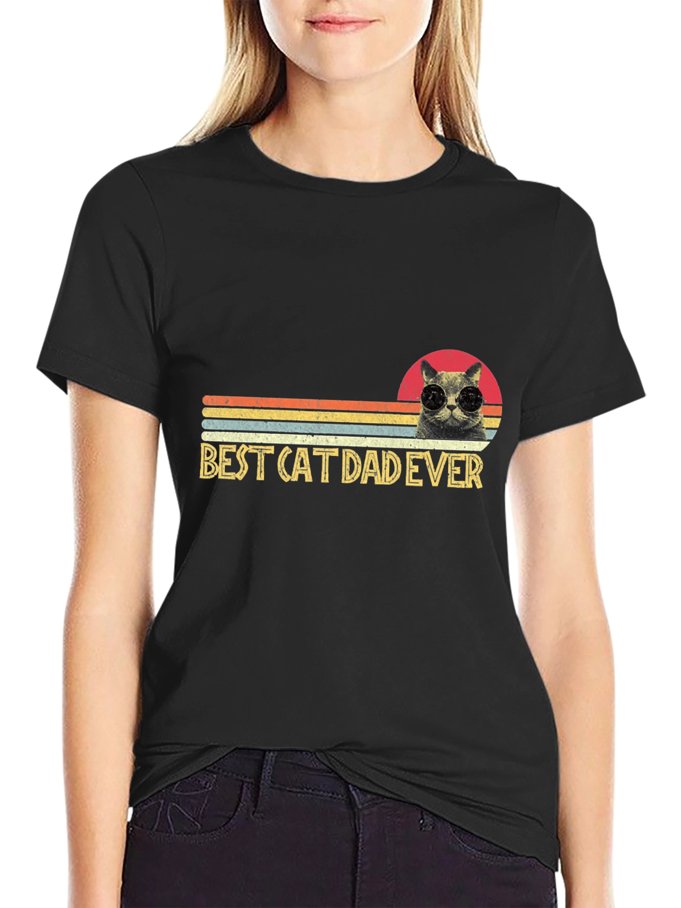 Black Best Cat Dad Ever T-Shirt - Funny Cat Lover Tee view 2