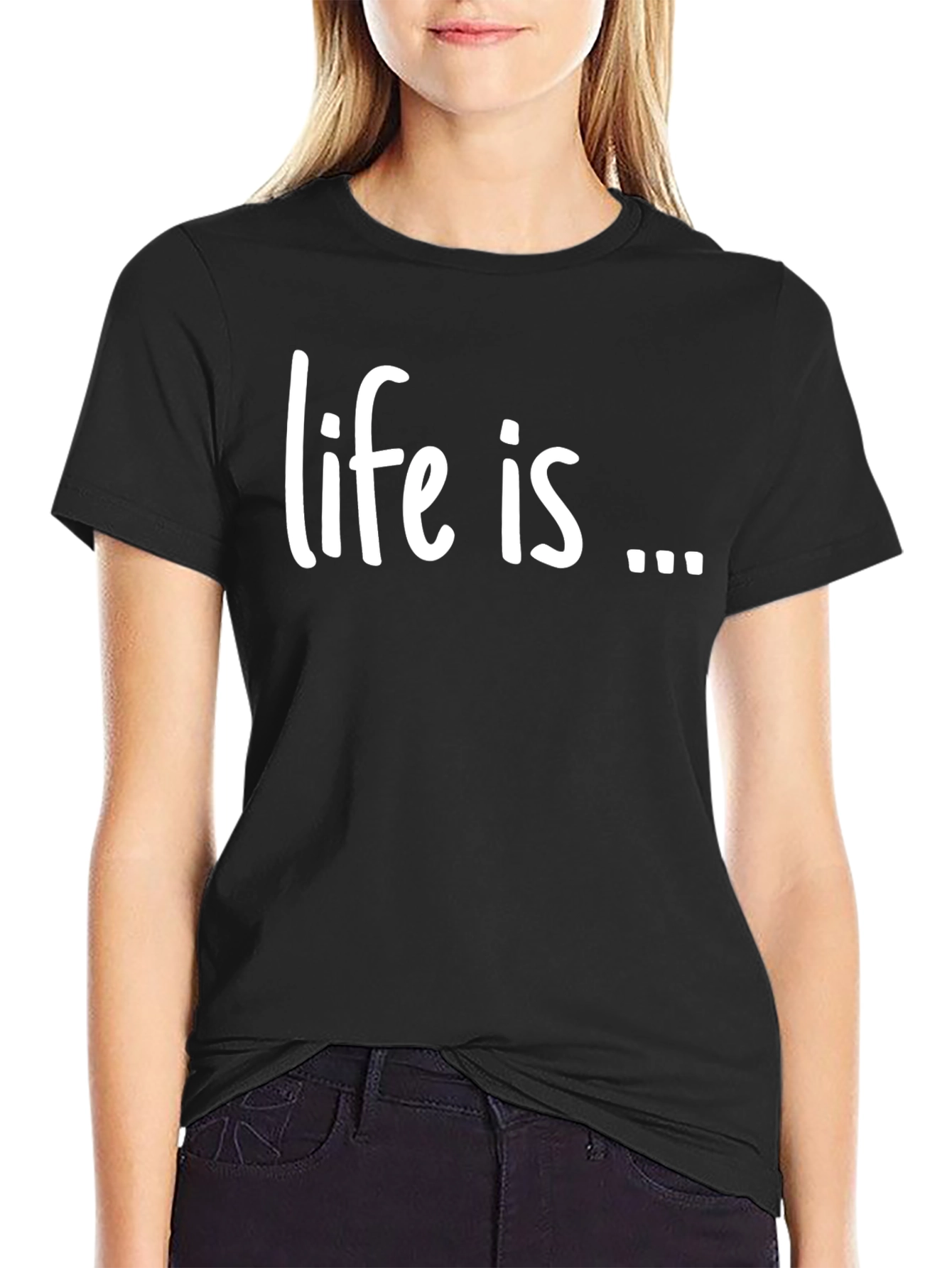 Black Life Is T-Shirt - Trendy Black Crew Neck Tee view 2